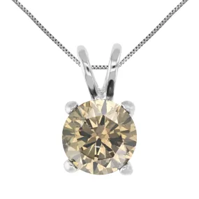 0.40 cttw Champagne Diamond Solitaire Pendant 14K White Gold Round with Chain