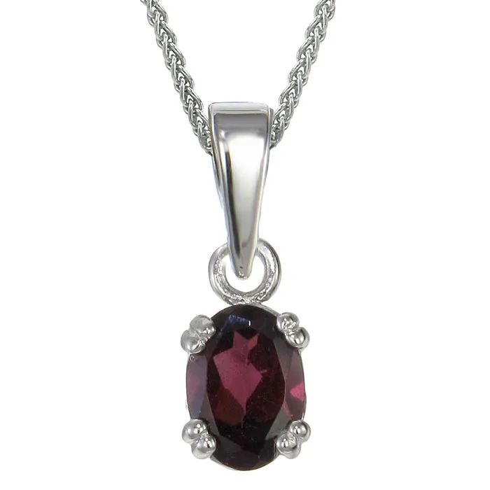 0.70 cttw Garnet Pendant Necklace .925 Sterling Silver With Rhodium 7x5 MM Oval