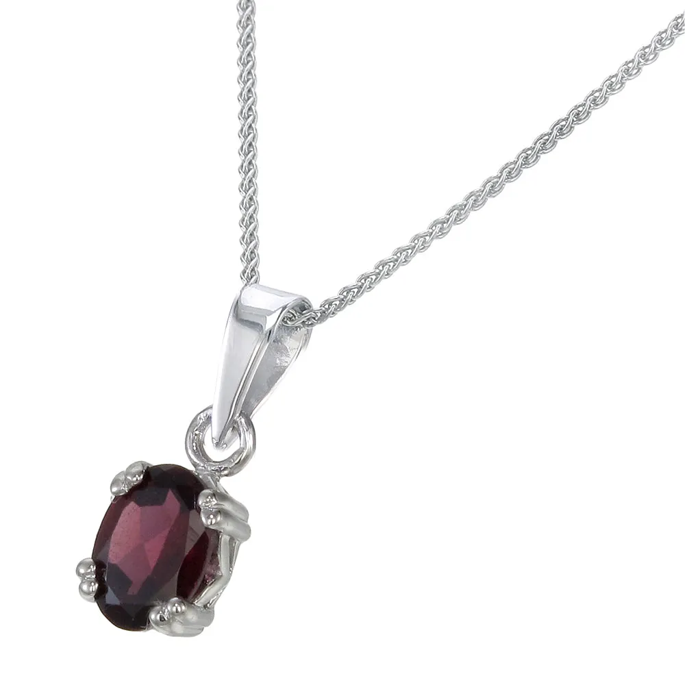 0.70 cttw Garnet Pendant Necklace .925 Sterling Silver With Rhodium 7x5 MM Oval