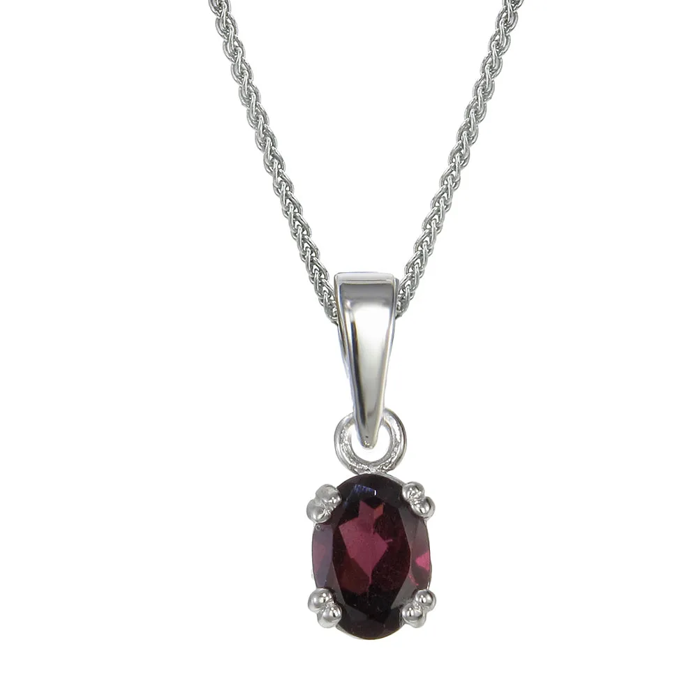 0.70 cttw Garnet Pendant Necklace .925 Sterling Silver With Rhodium 7x5 MM Oval