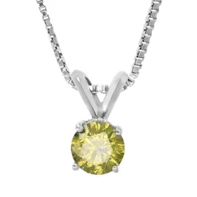 0.80 cttw Yellow Diamond Solitaire Pendant 14K White Gold Round with Chain