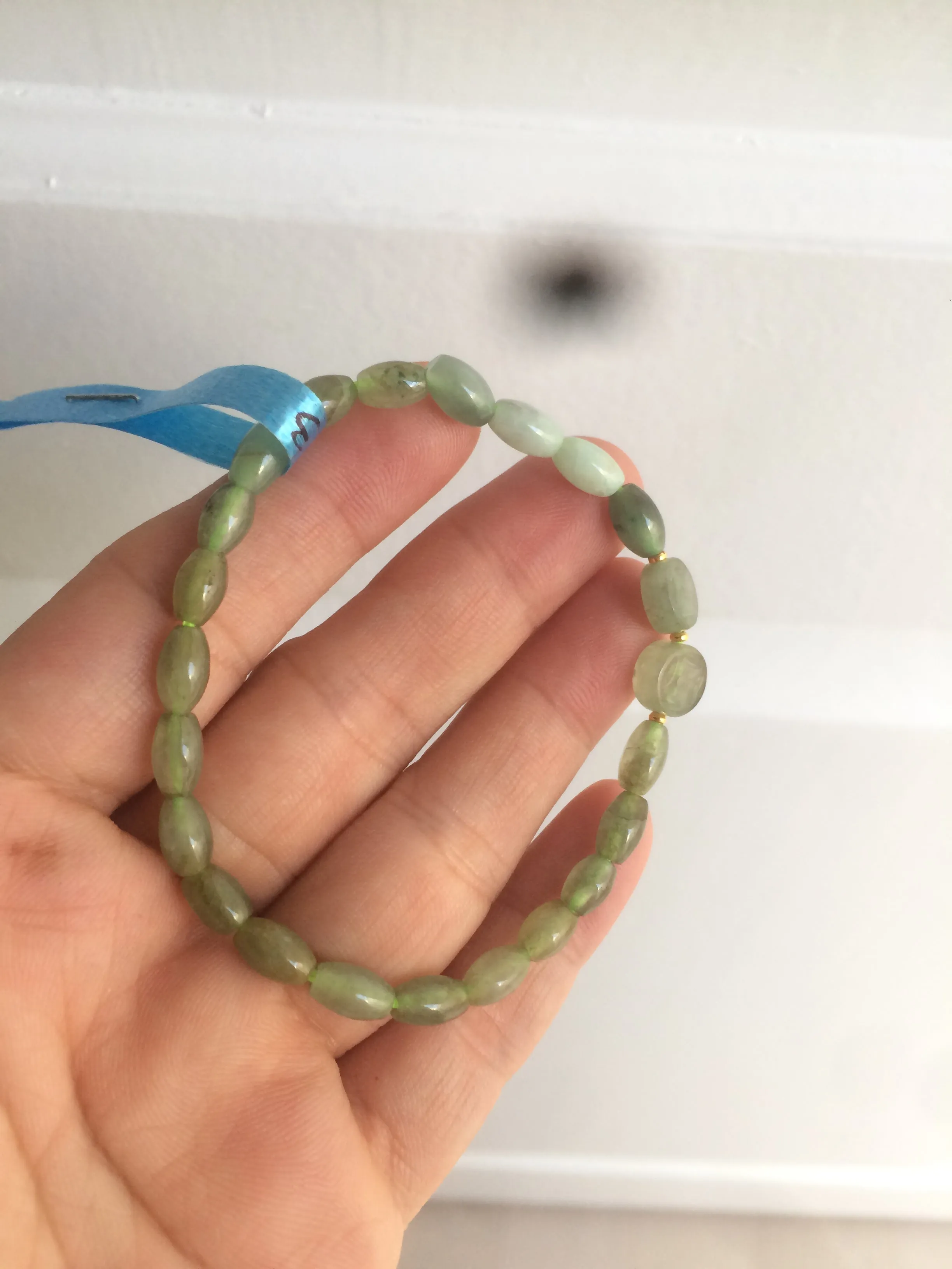 100% natural green/white Icy watery type A jadeite jade olive ancient Chinese coin/four-leaf clover bead bracelet  AS32