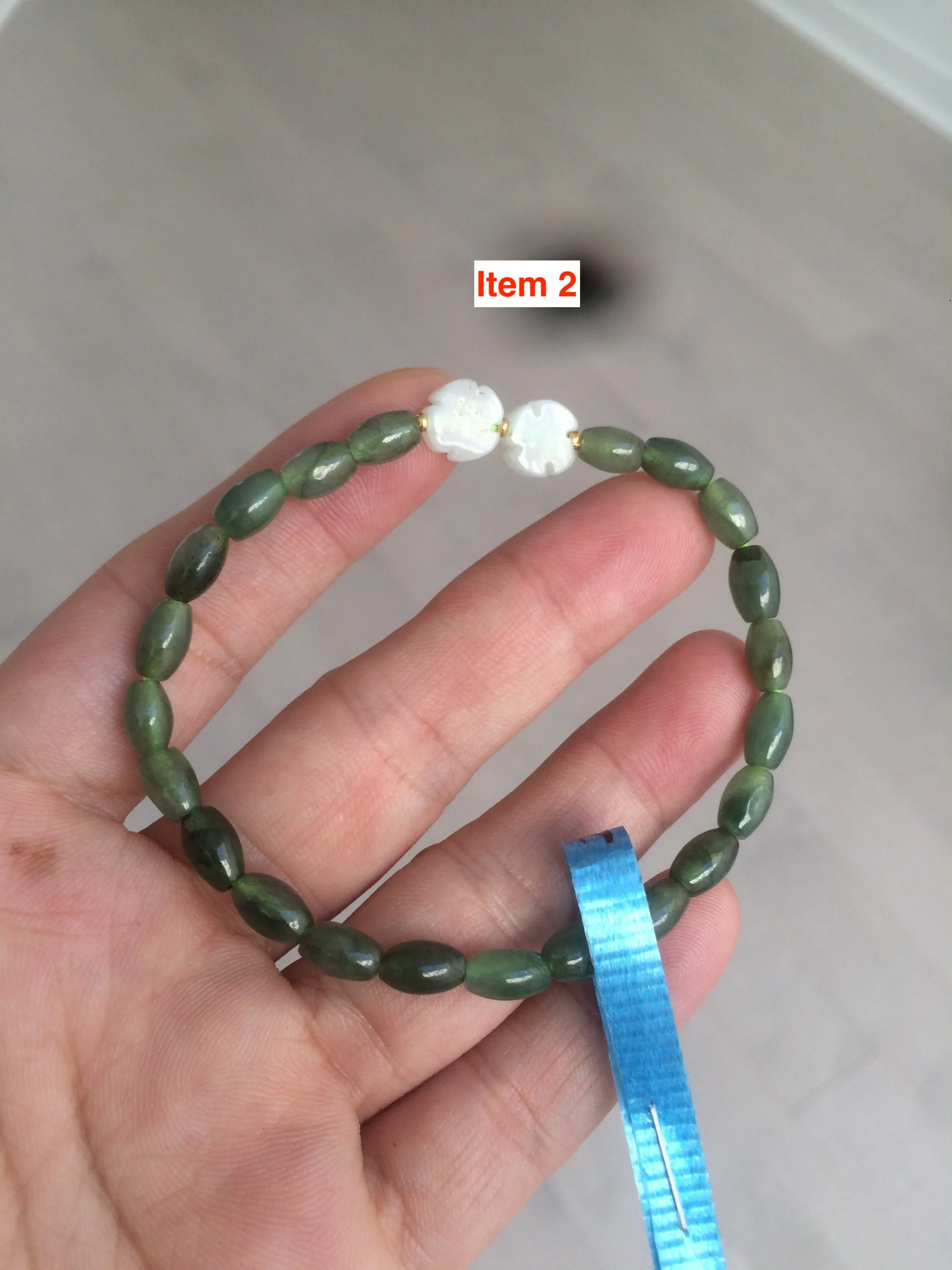 100% natural green/white Icy watery type A jadeite jade olive ancient Chinese coin/four-leaf clover bead bracelet  AS32