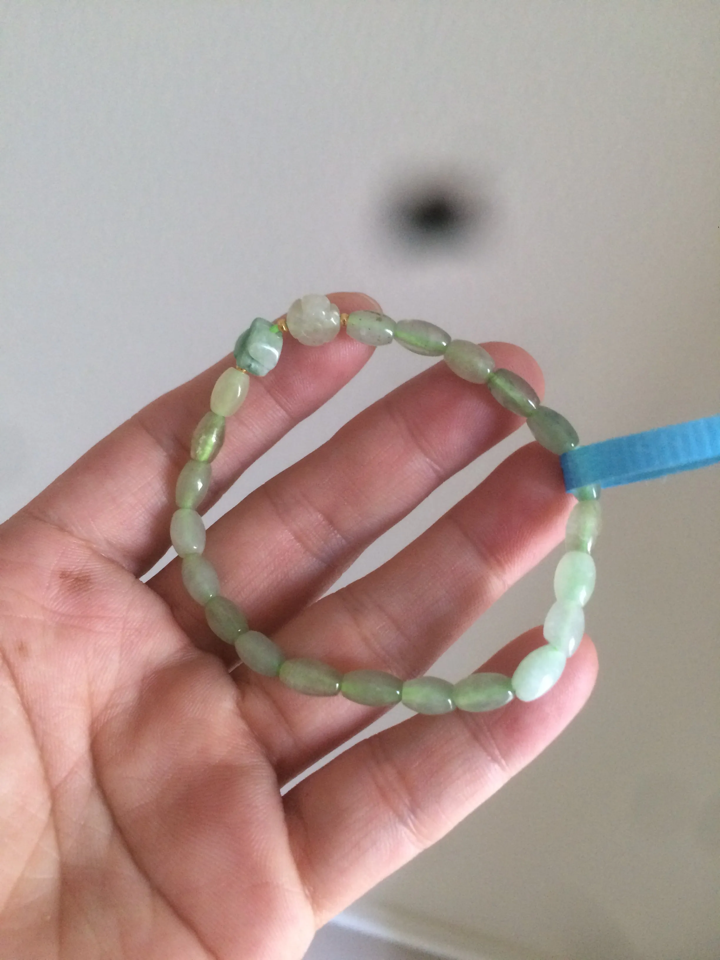 100% natural green/white Icy watery type A jadeite jade olive ancient Chinese coin/four-leaf clover bead bracelet  AS32