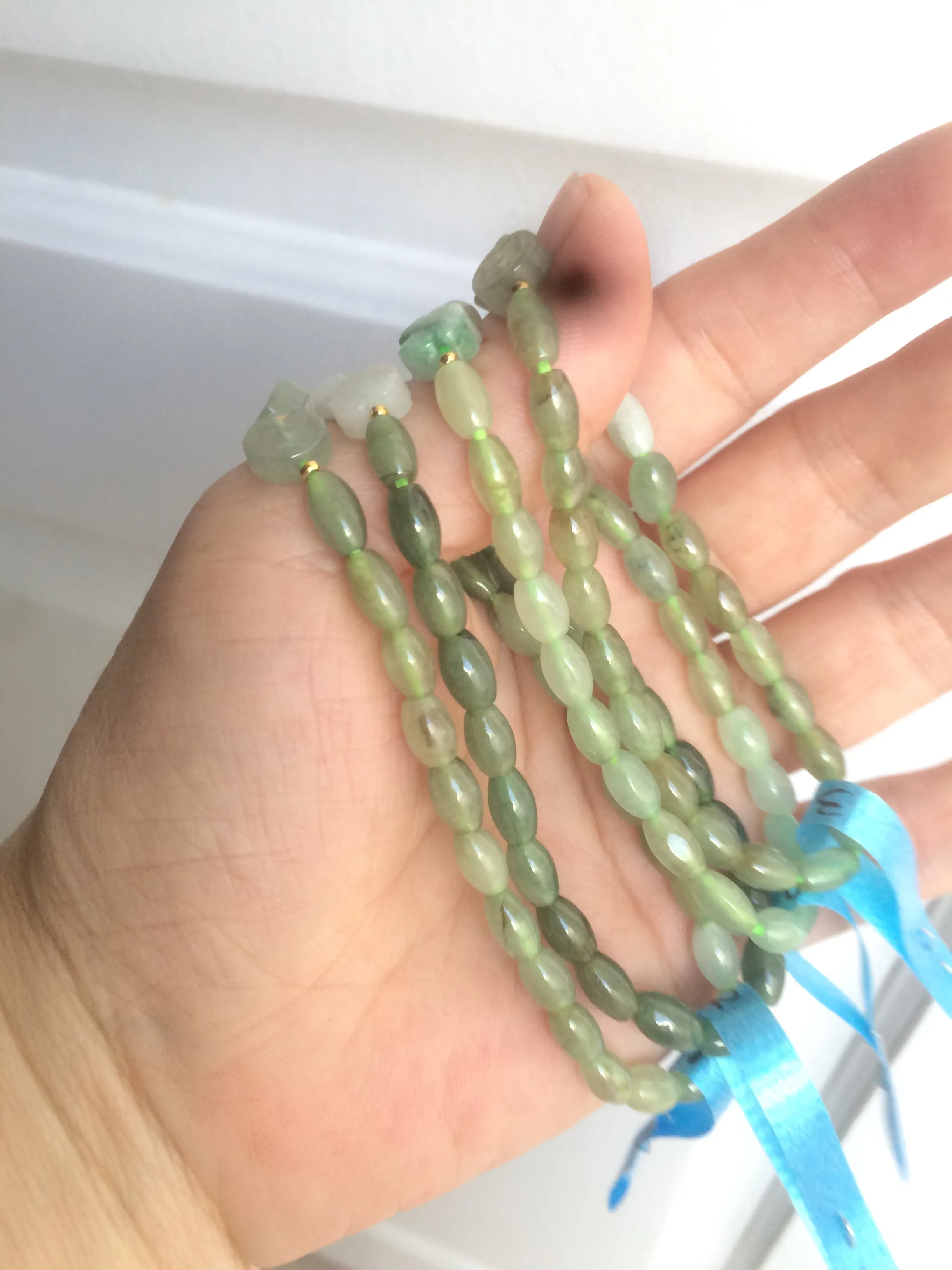 100% natural green/white Icy watery type A jadeite jade olive ancient Chinese coin/four-leaf clover bead bracelet  AS32