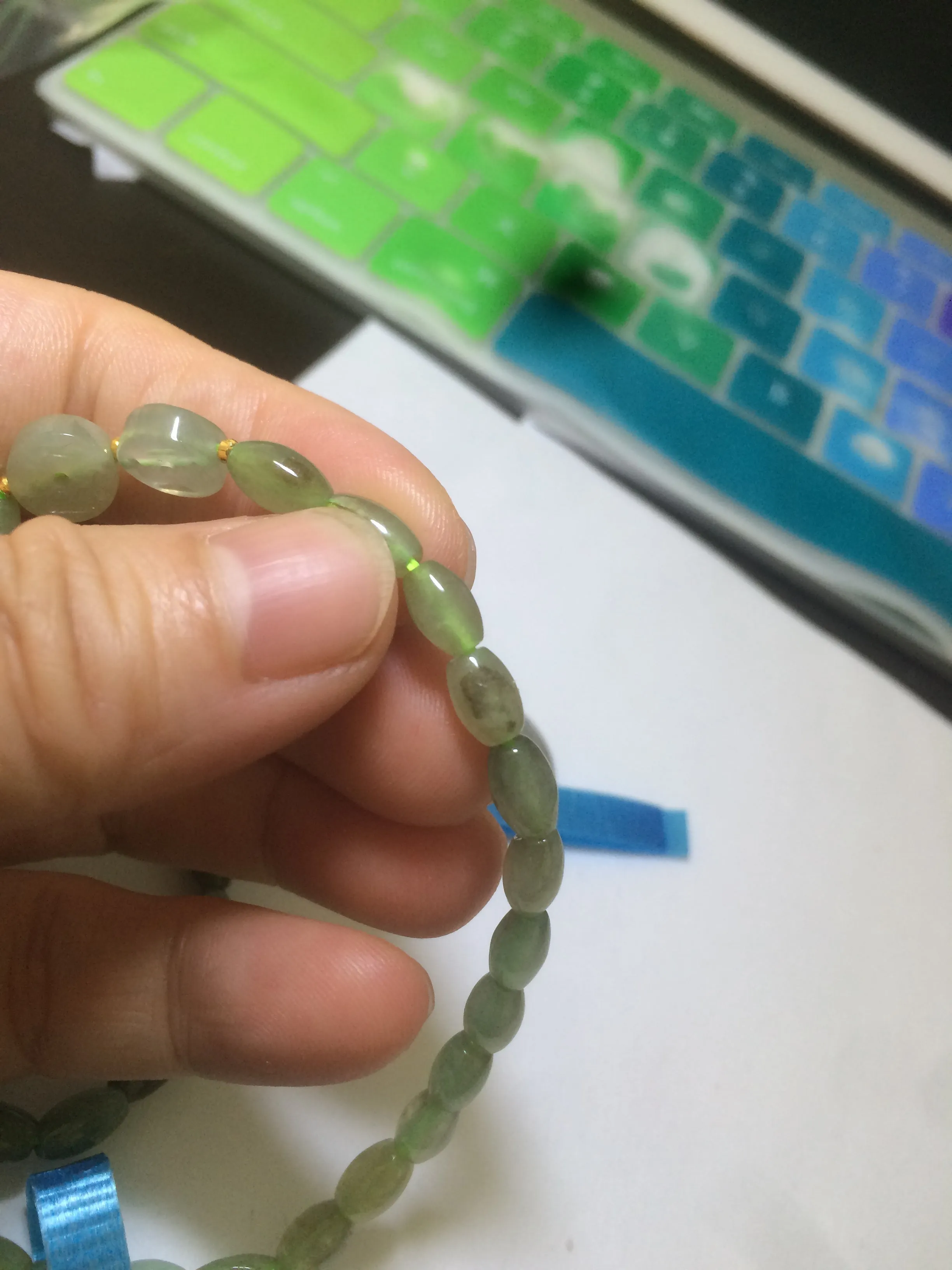 100% natural green/white Icy watery type A jadeite jade olive ancient Chinese coin/four-leaf clover bead bracelet  AS32