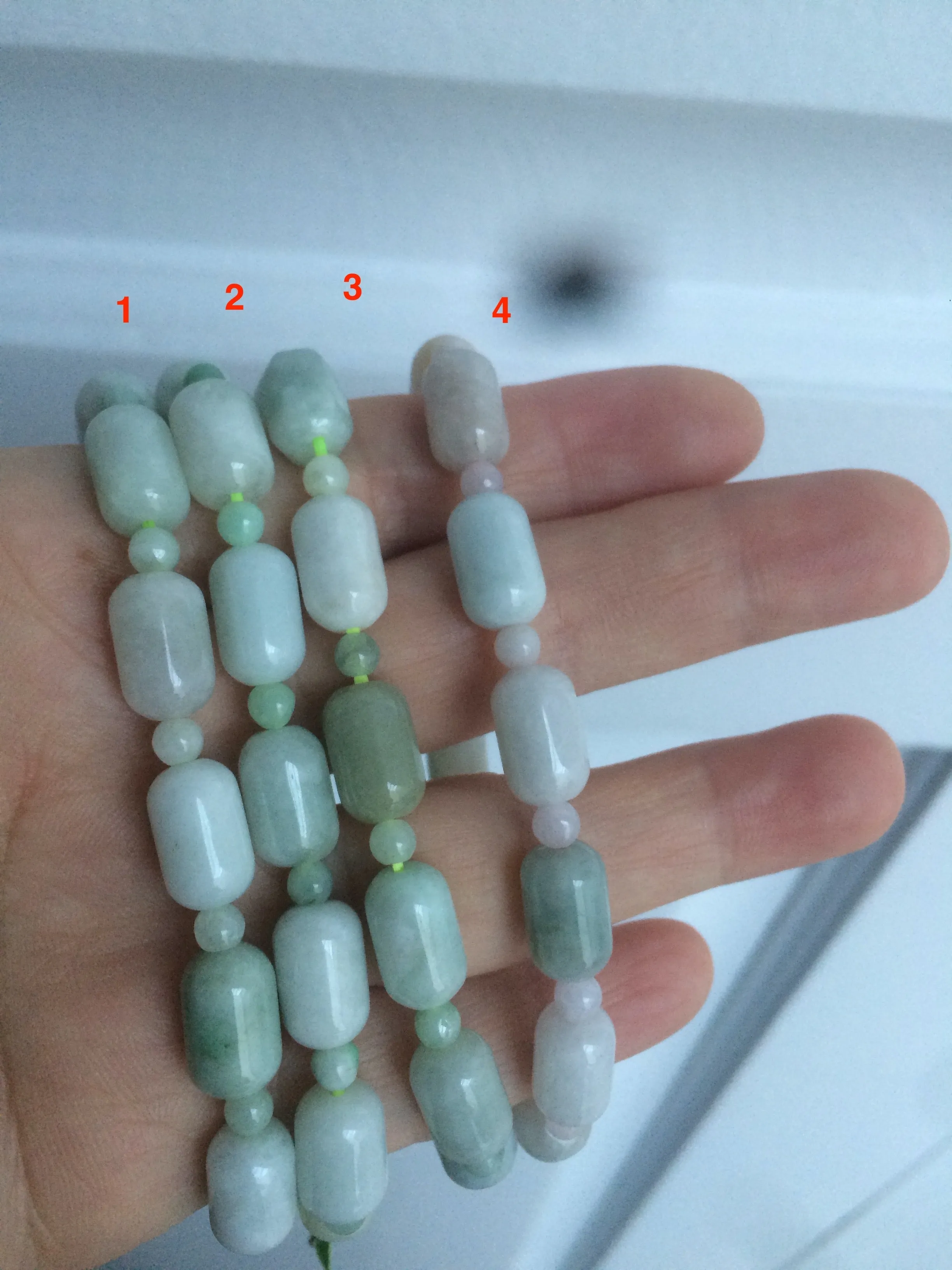 100% natural green/white type A jadeite jade Capsule bead bracelet AE-bracelet