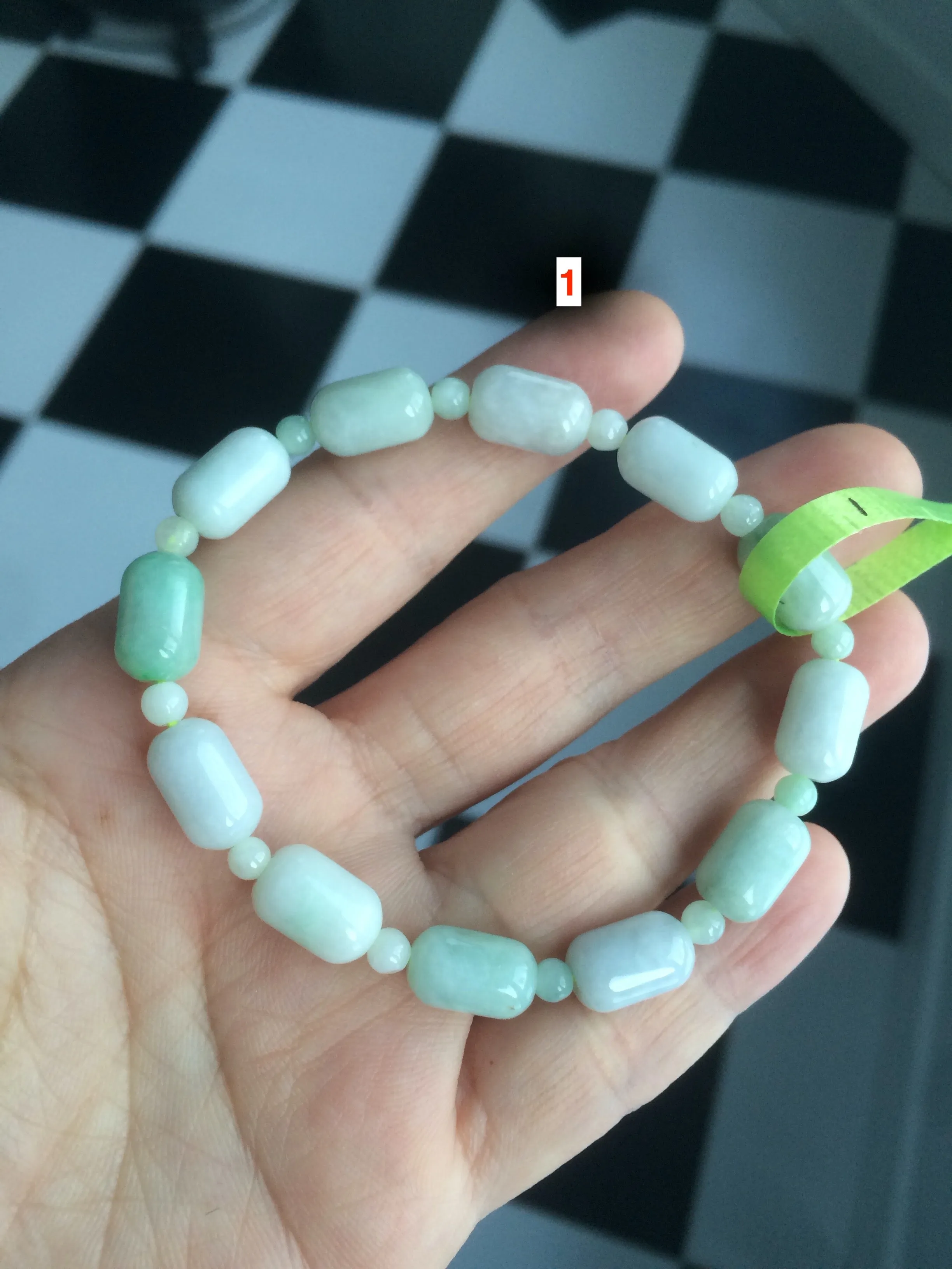 100% natural green/white type A jadeite jade Capsule bead bracelet AE-bracelet