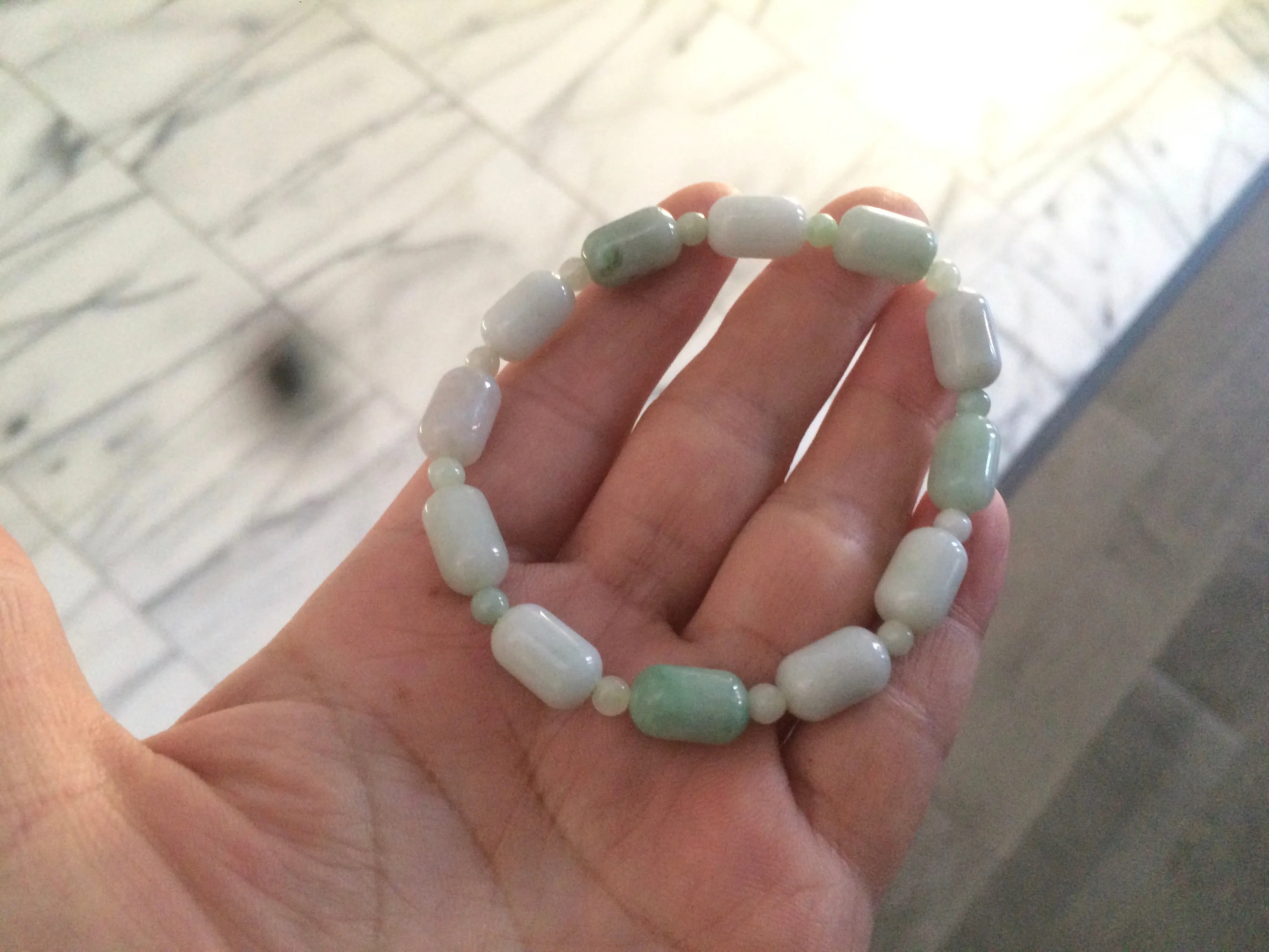 100% natural green/white type A jadeite jade Capsule bead bracelet AE-bracelet