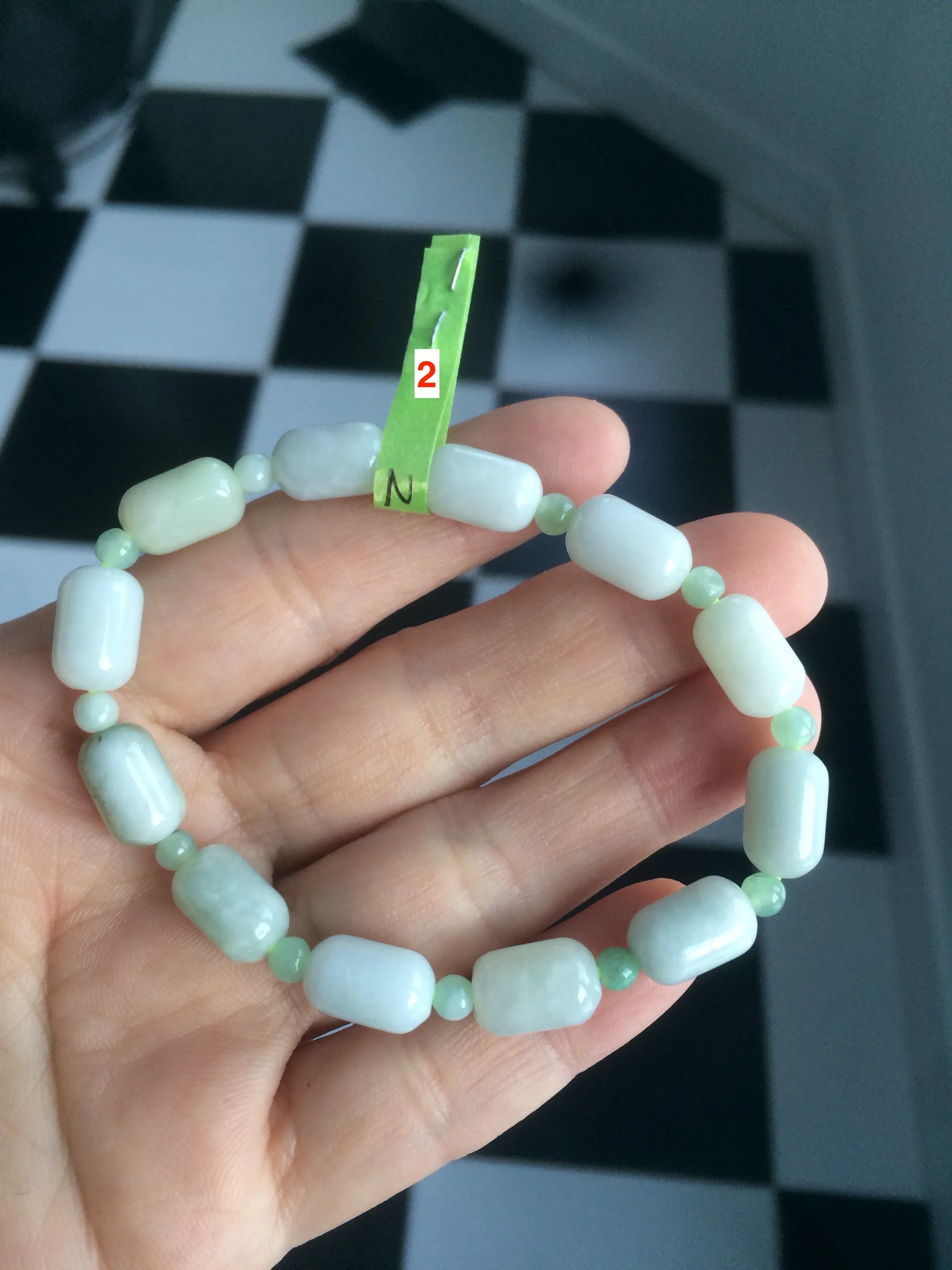 100% natural green/white type A jadeite jade Capsule bead bracelet AE-bracelet