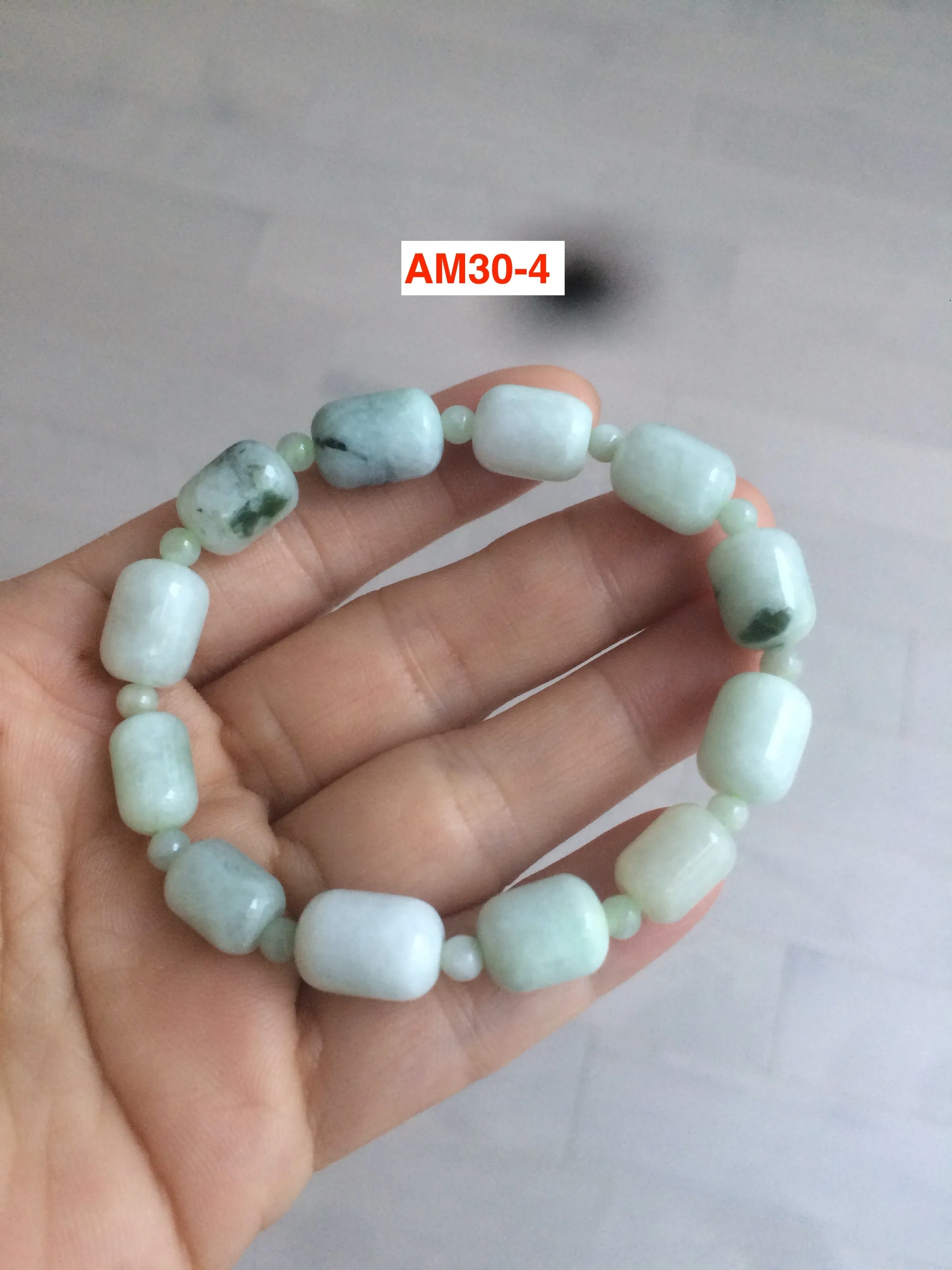 100% natural green/white type A jadeite jade Capsule bead bracelet AM30