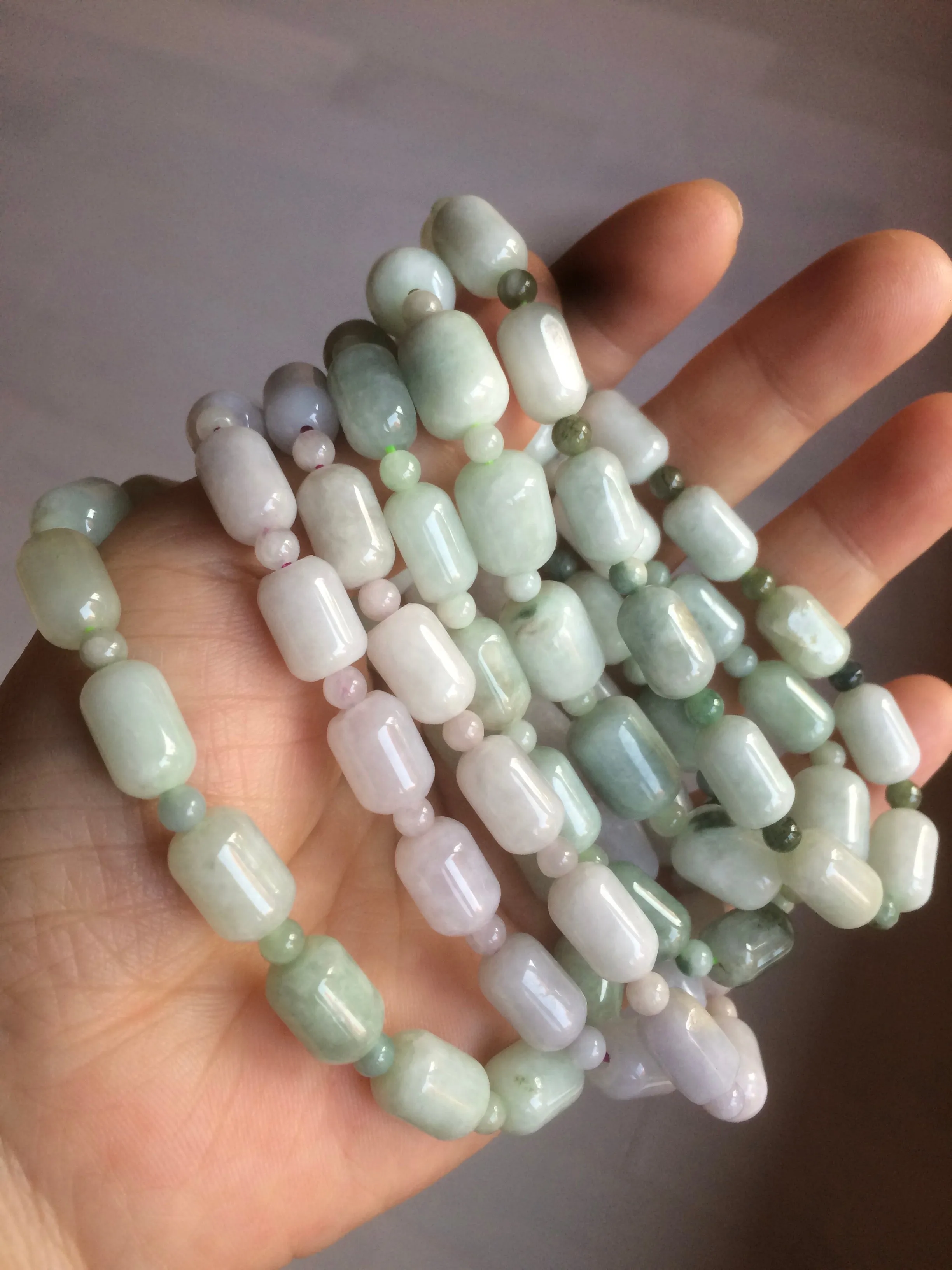 100% natural green/white type A jadeite jade Capsule bead bracelet AM30