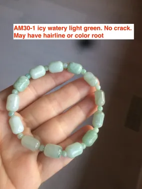 100% natural green/white type A jadeite jade Capsule bead bracelet AM30