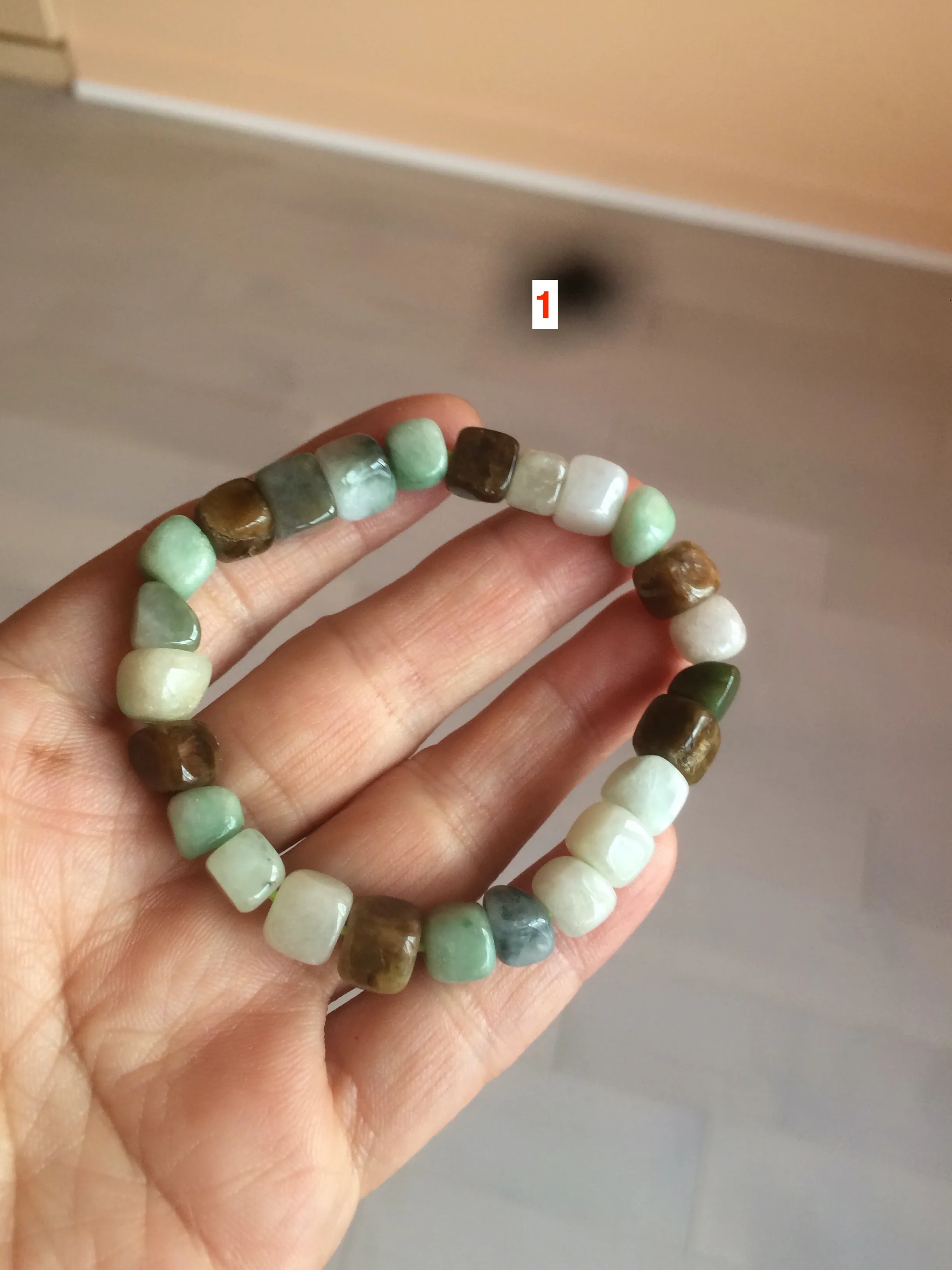 100% natural green/white/brown/black type A jadeite jade natural shape bead bracelet AT77