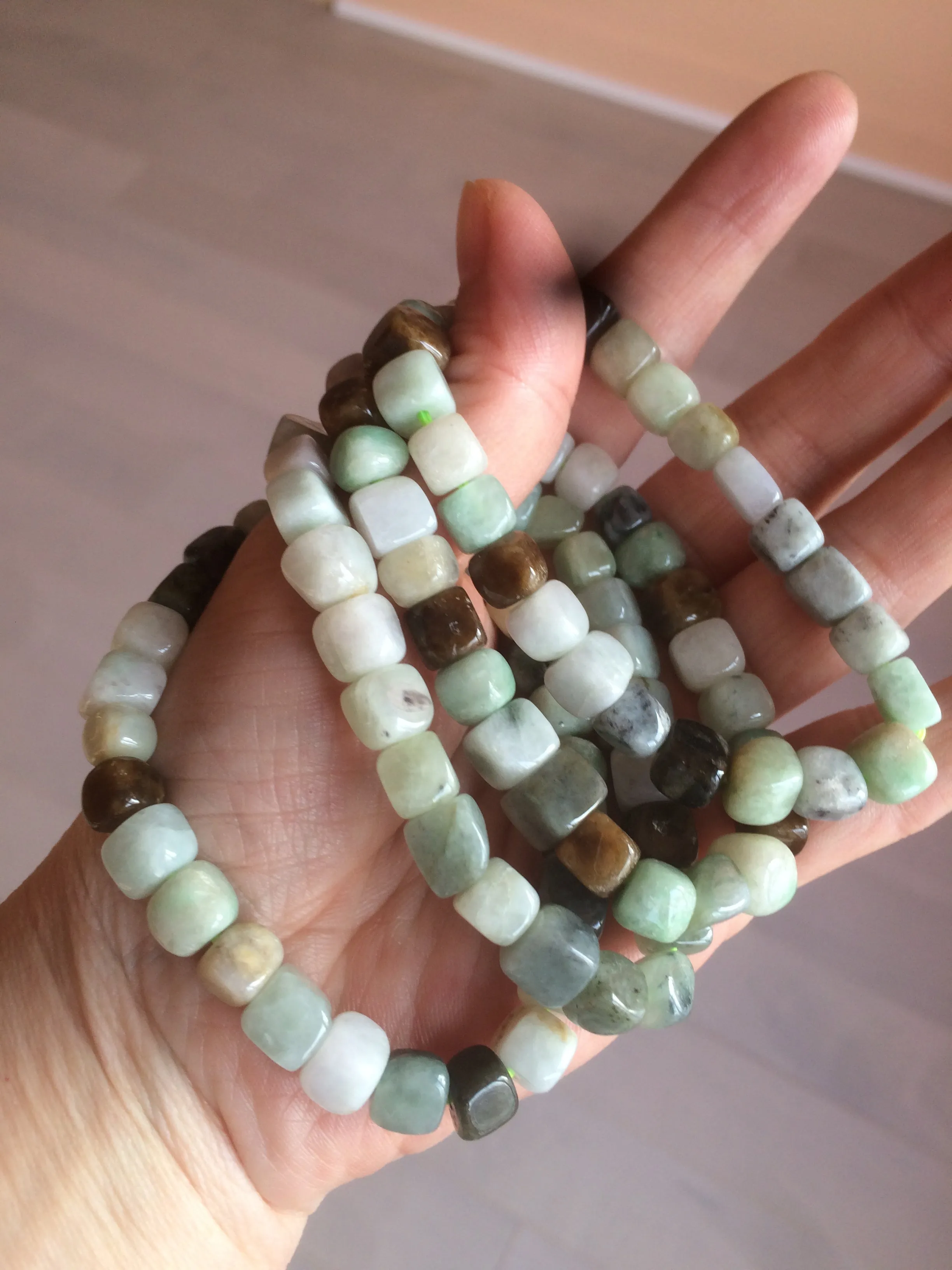 100% natural green/white/brown/black type A jadeite jade natural shape bead bracelet AT77