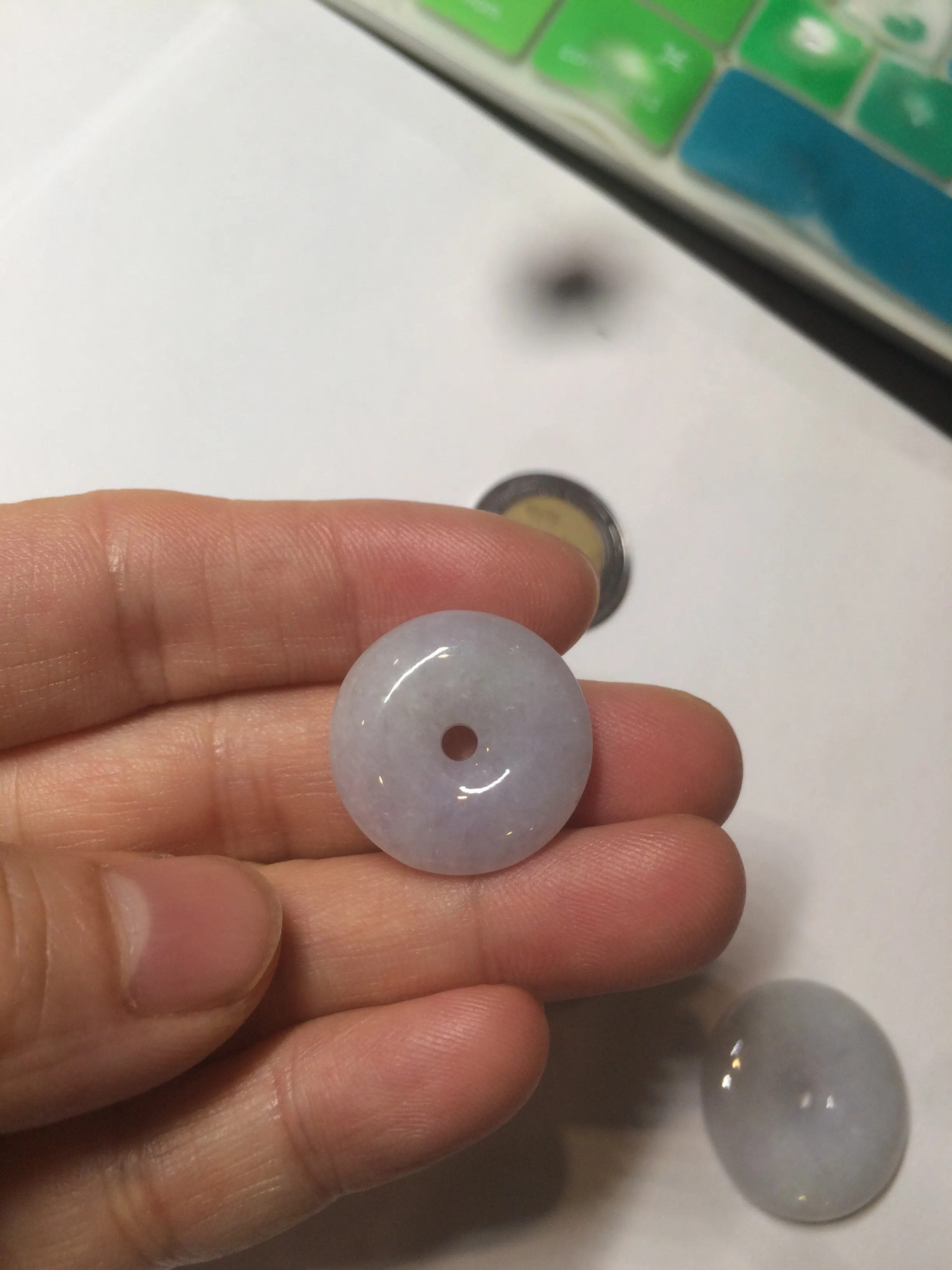 100% Natural green/white/purple jadeite Jade Safety Guardian Button(donut) Pendant/worry stone AX29