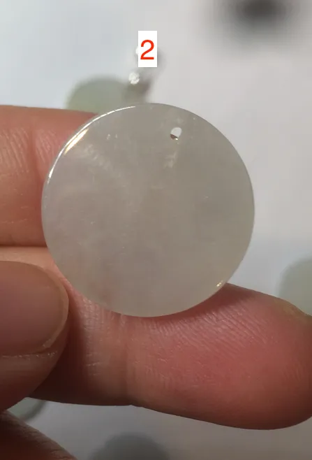 100% Natural icy watery white/light green jadeite Jade round disc Pendant/worry stone BF99