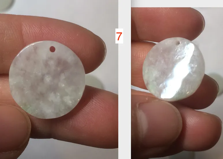 100% Natural icy watery white/light green jadeite Jade round disc Pendant/worry stone BF99