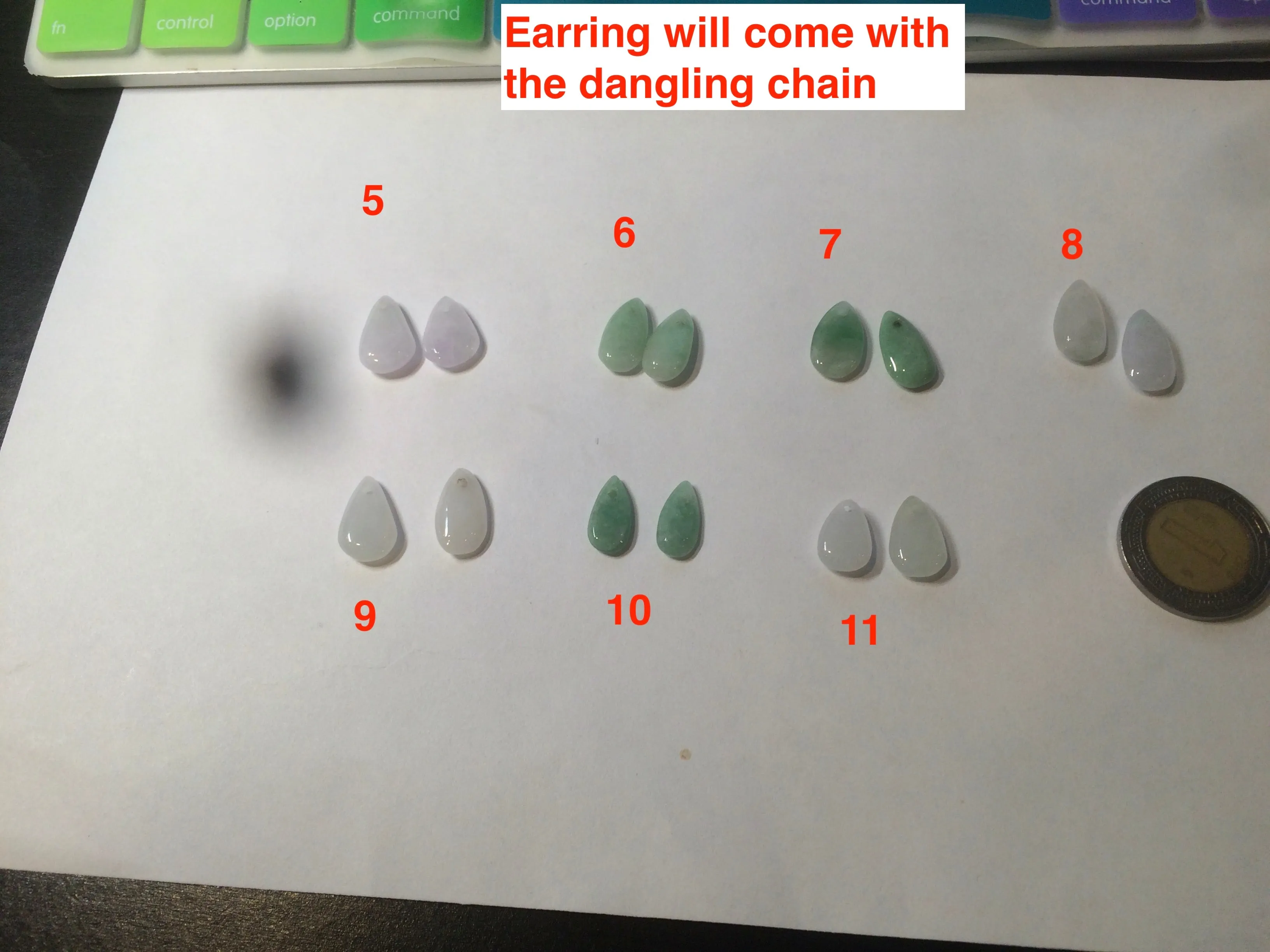 100% Natural sunflower seeds dangling jadeite Jade earring AB51 (Add on item. No sale individually)