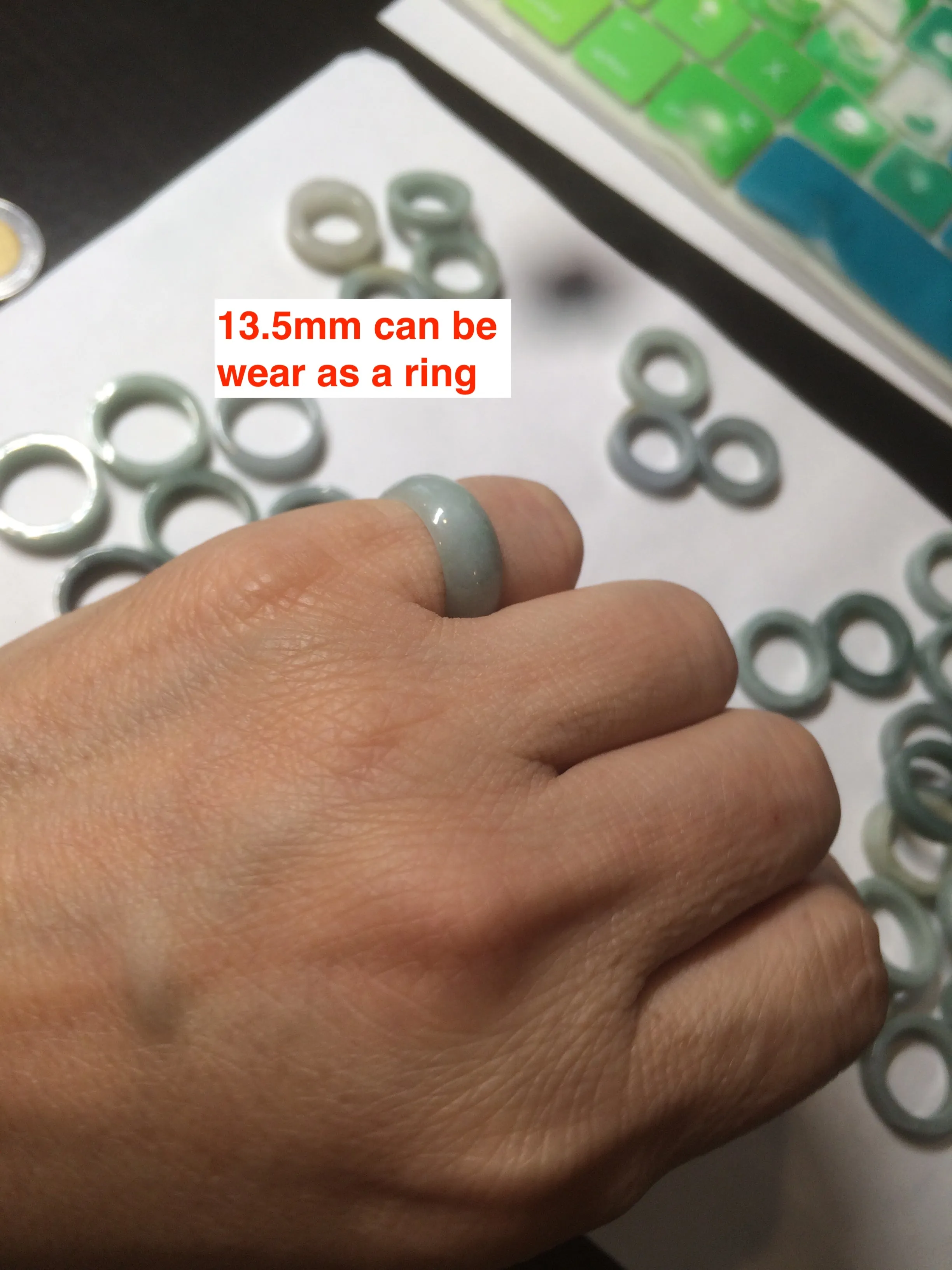 100% natural type A green/blue/gray jadeite jade ring shape beads AY23 (Add on item.)