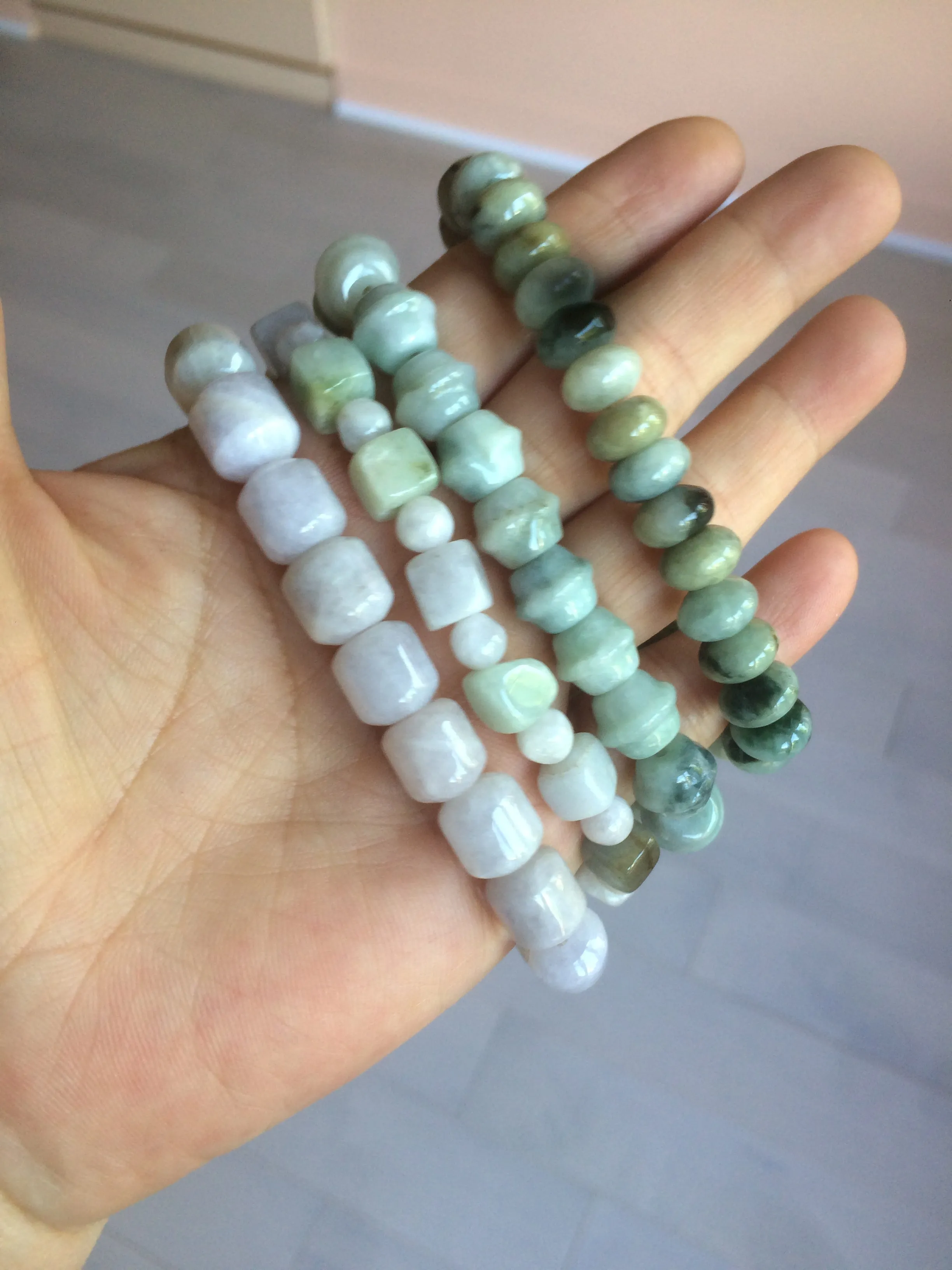 100% natural type A  green/purple/brown jadeite jade beads bracelet S70