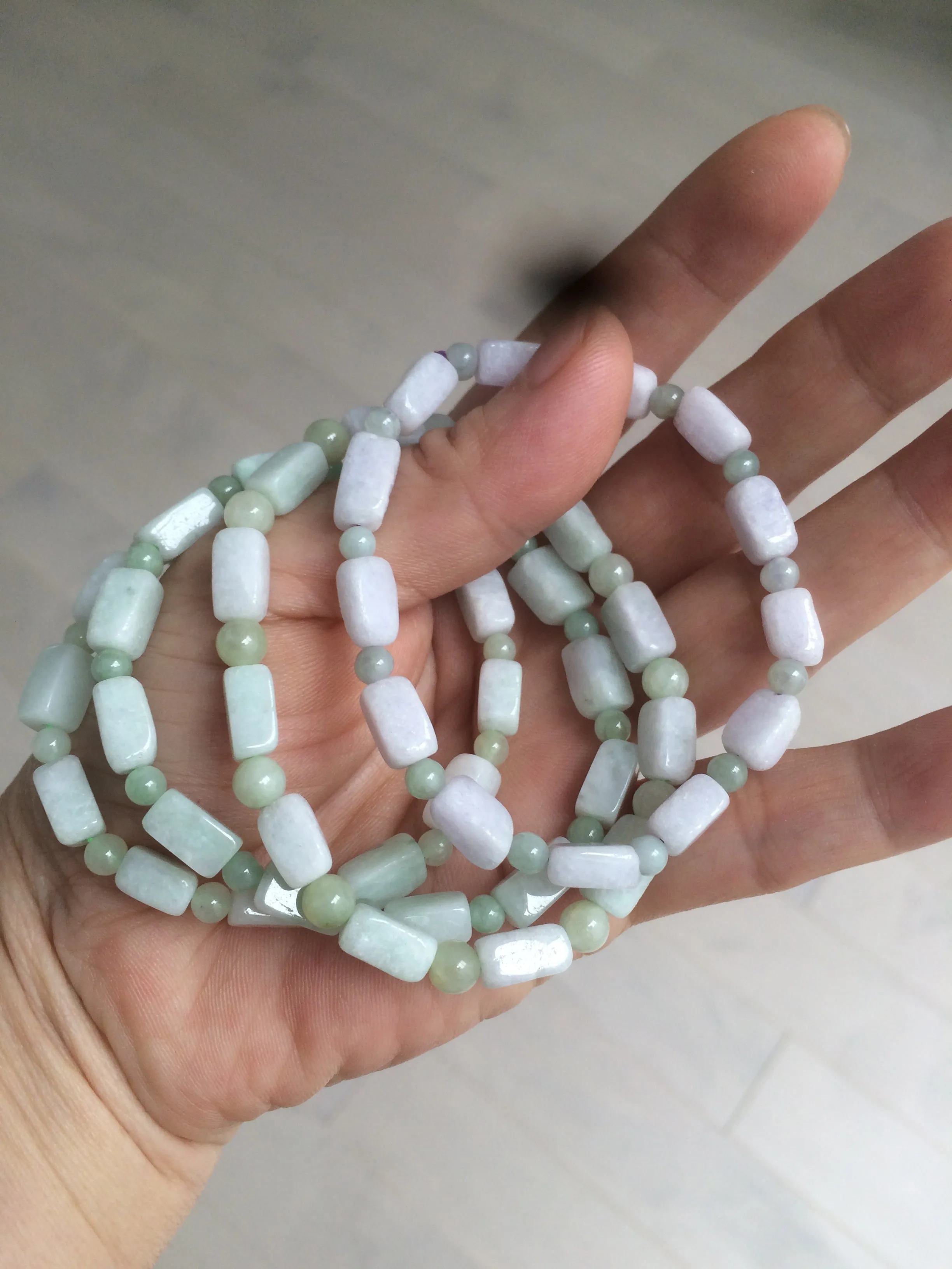 100% natural type A icy green/purple jadeite jade beads bracelet AQ83