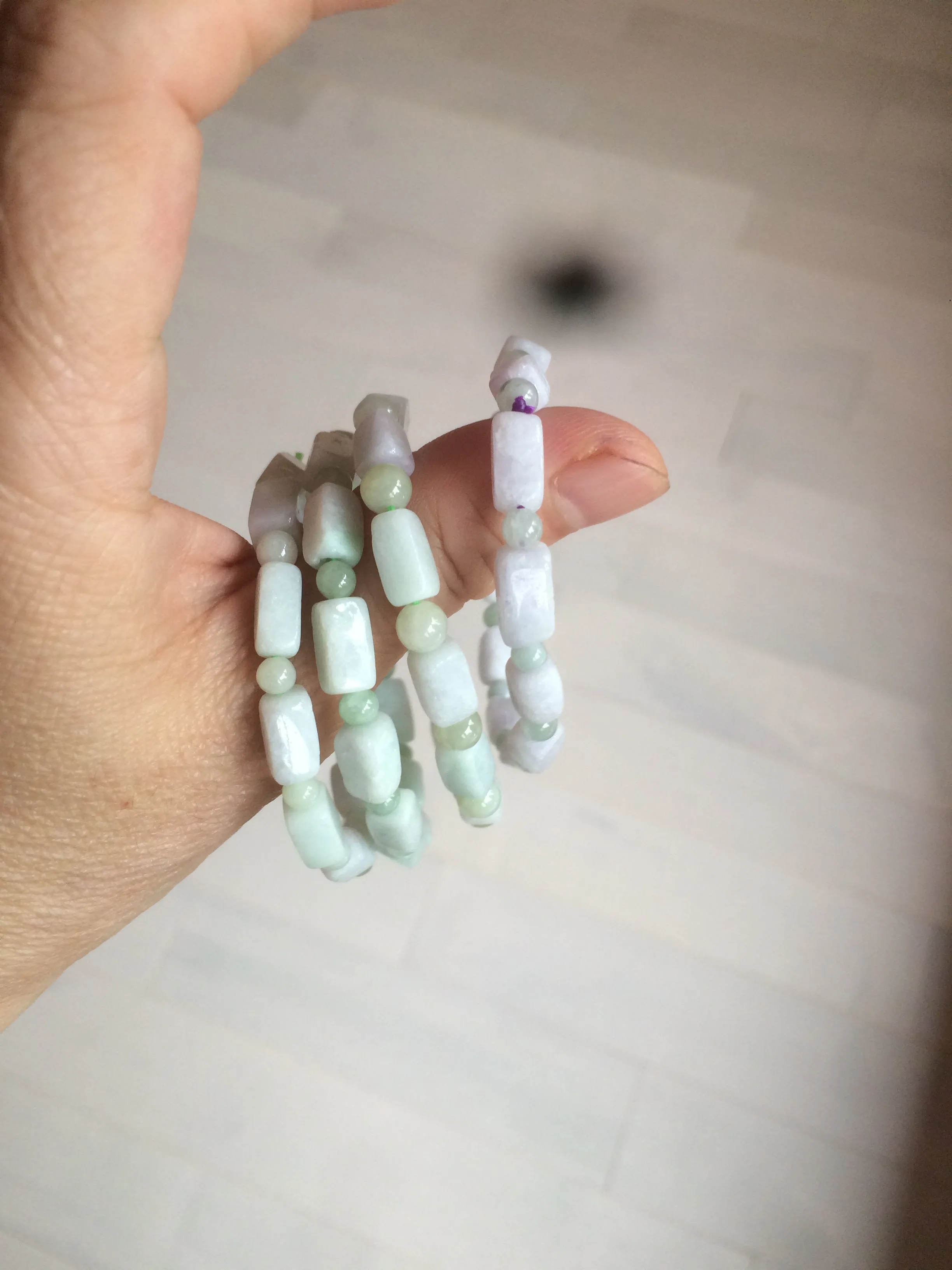 100% natural type A icy green/purple jadeite jade beads bracelet AQ83