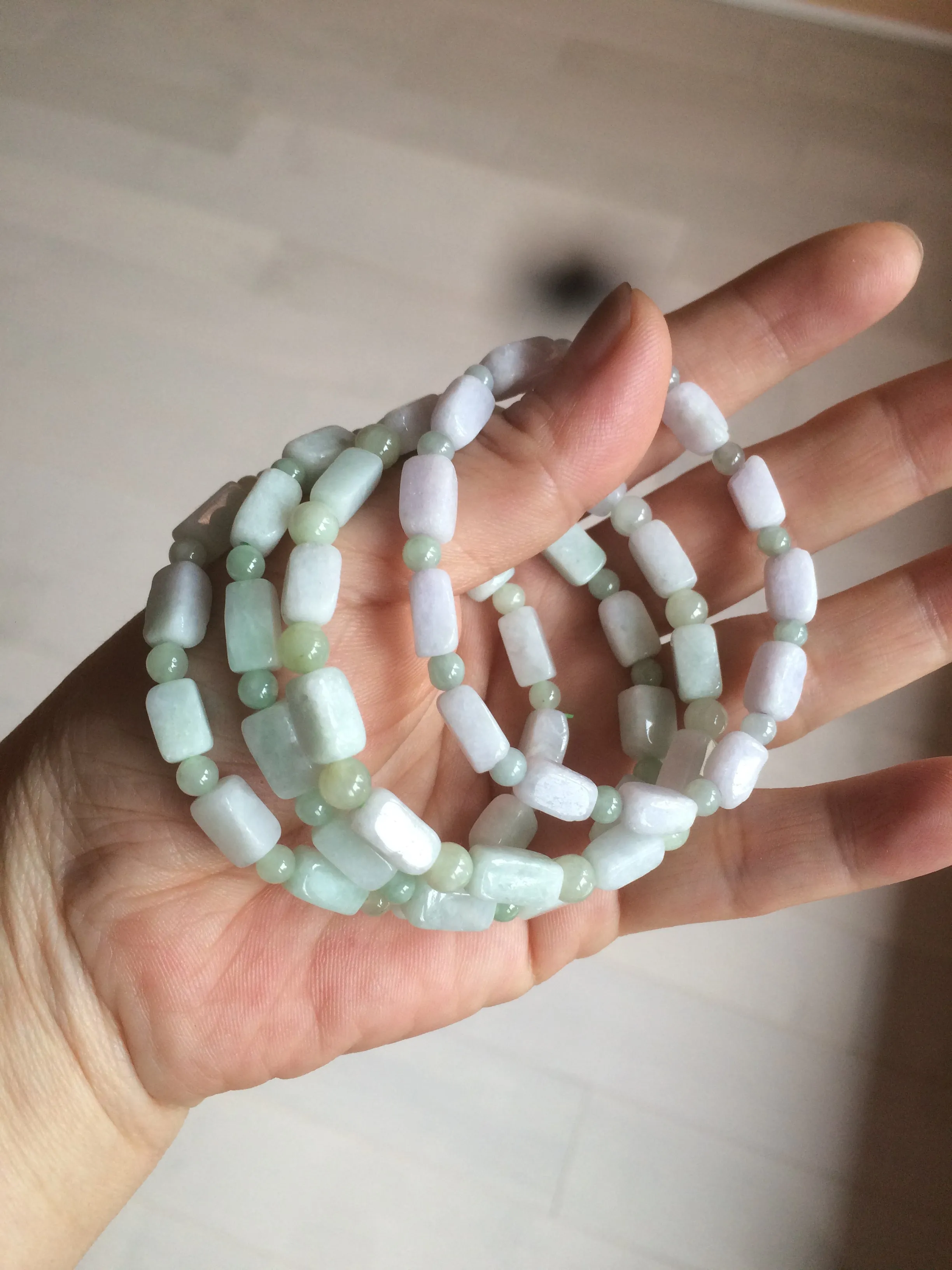 100% natural type A icy green/purple jadeite jade beads bracelet AQ83