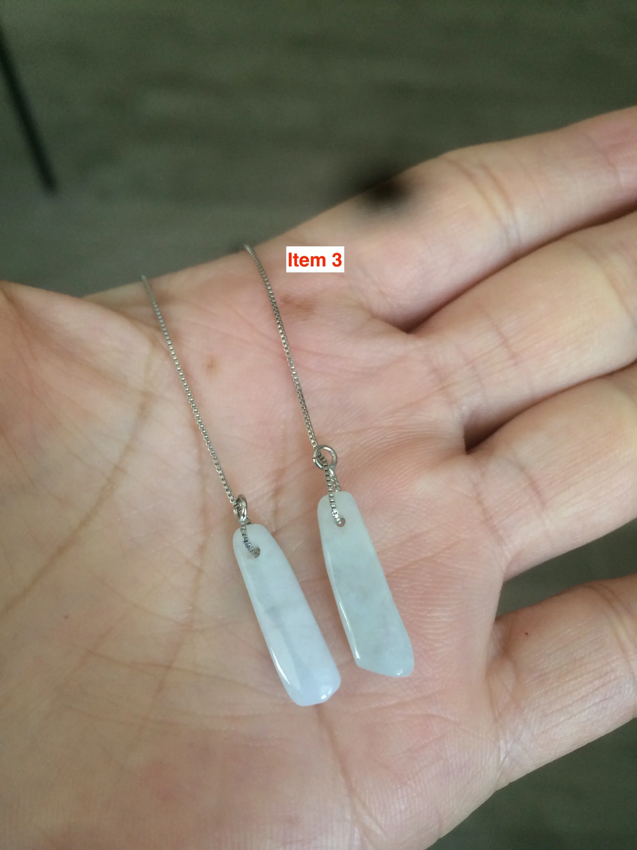 100% Natural type A icy green/white jadeite Jade stars/water drop/wolf's fang dangling earring Q84 (add on item, Not sale individually.)