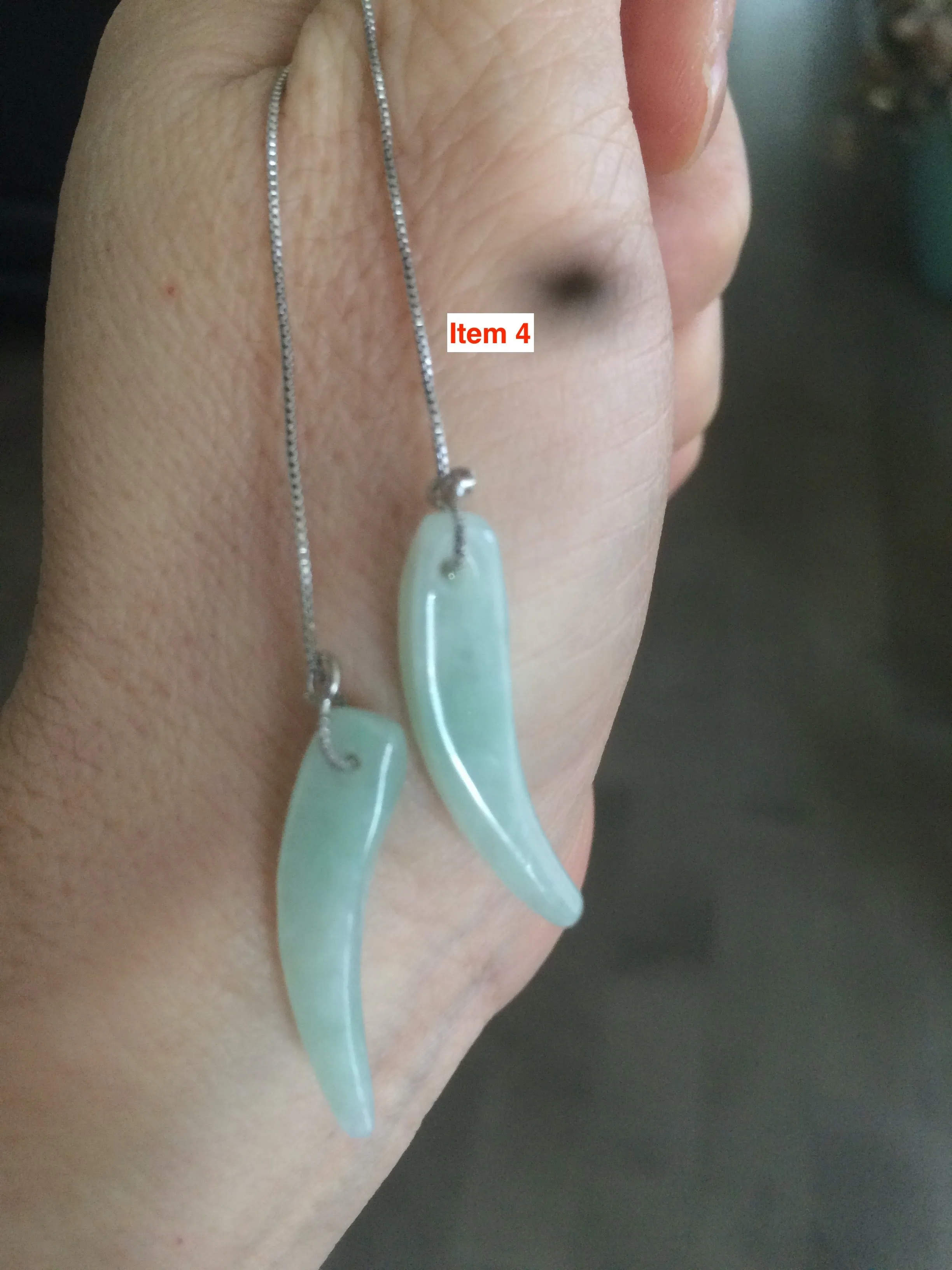 100% Natural type A icy green/white jadeite Jade stars/water drop/wolf's fang dangling earring Q84 (add on item, Not sale individually.)