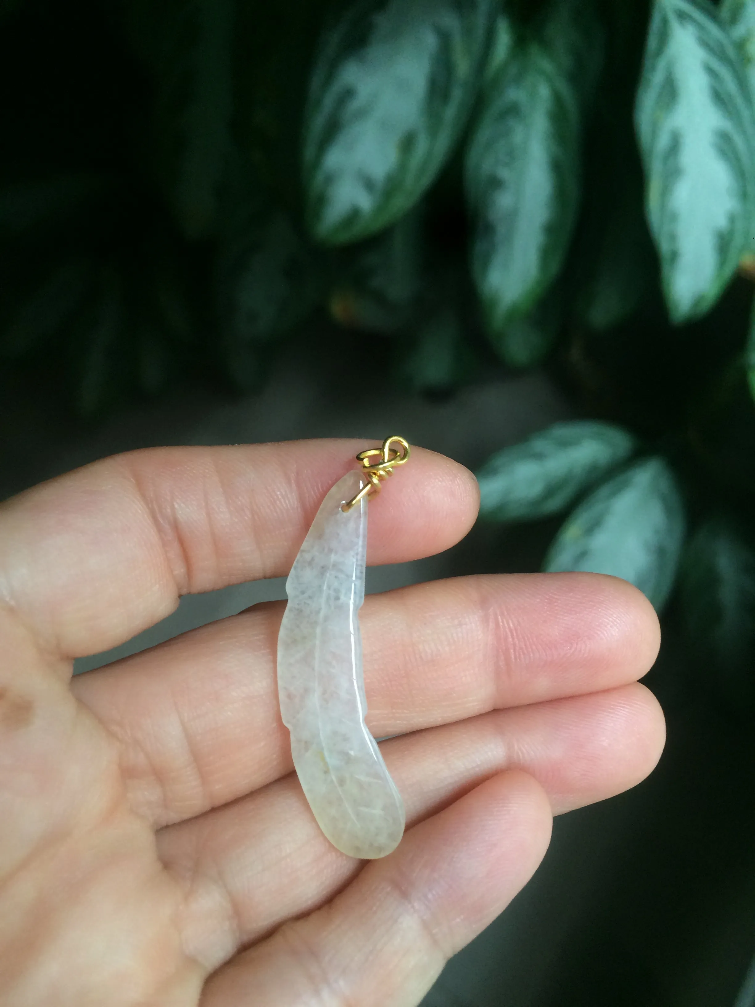 100% Natural type A light green/white jadeite Jade feather pendant AB Add on item, not sale individually.