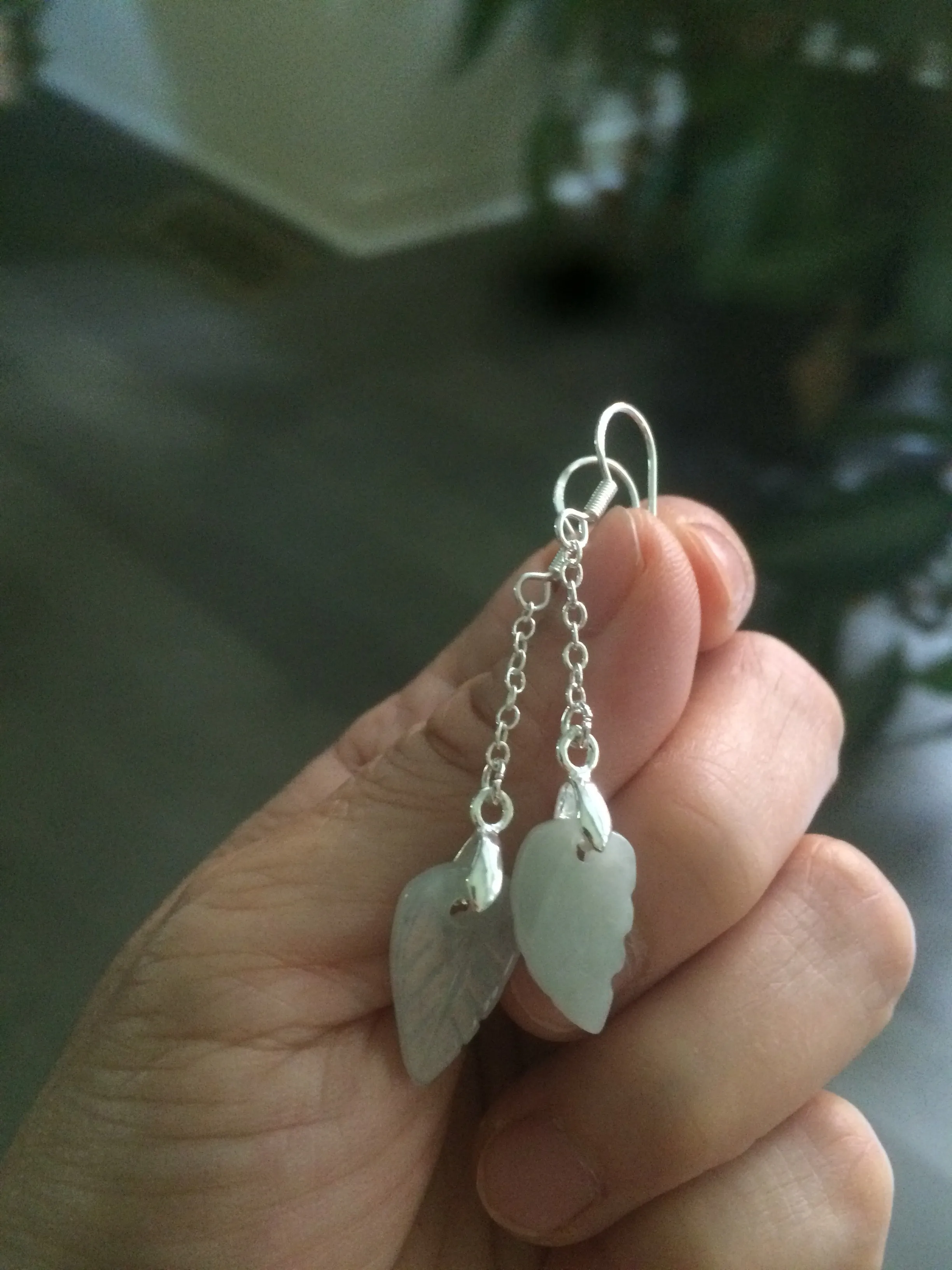 100% Natural type A light green/white leaf jadeite Jade earring Q add on item, Not sale individually.