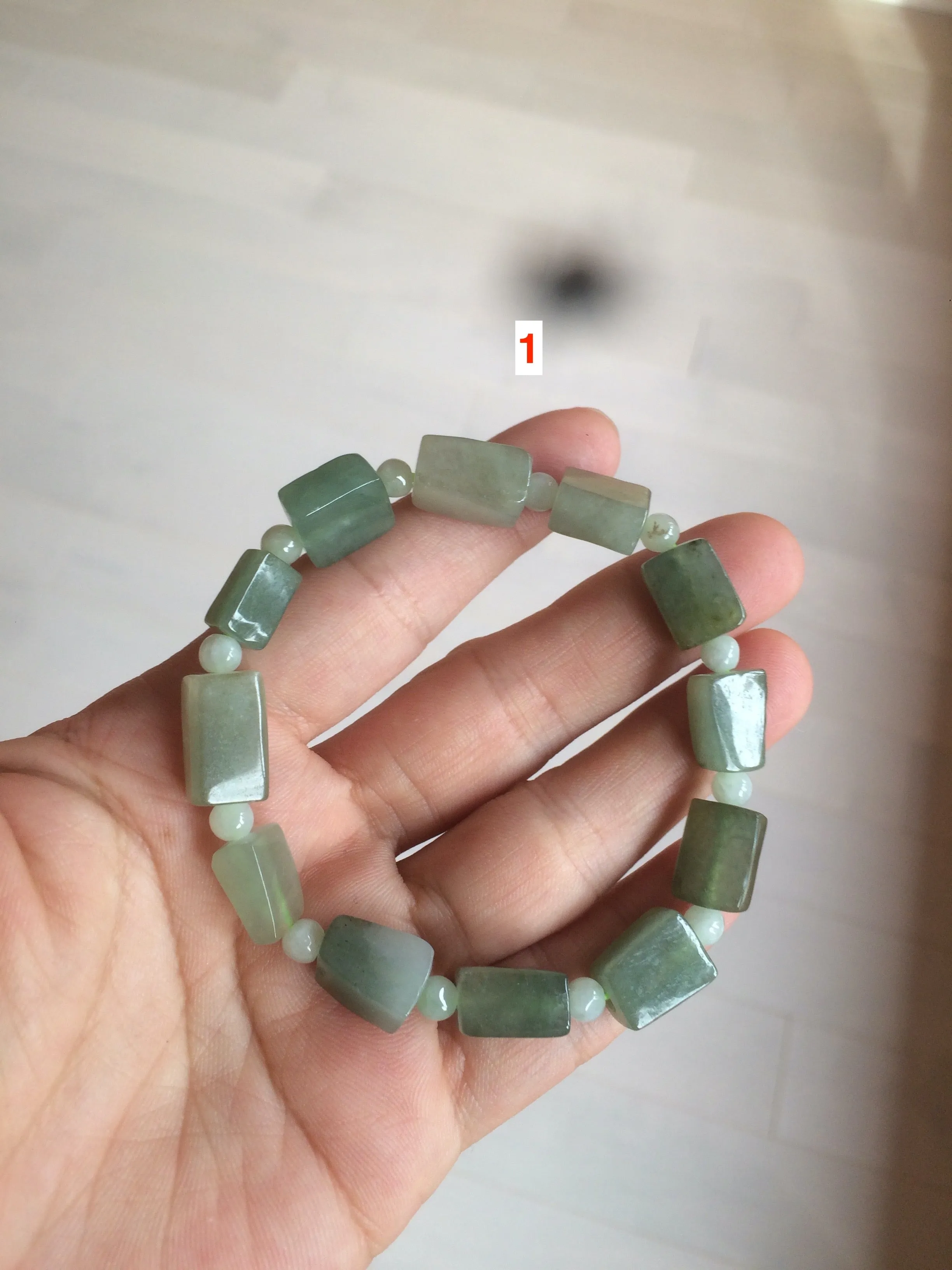 Premium Quality Type A 100% Natural Jadeite Jade Bead Bracelet - Dual Tone Dark Green/Light Green - AR89