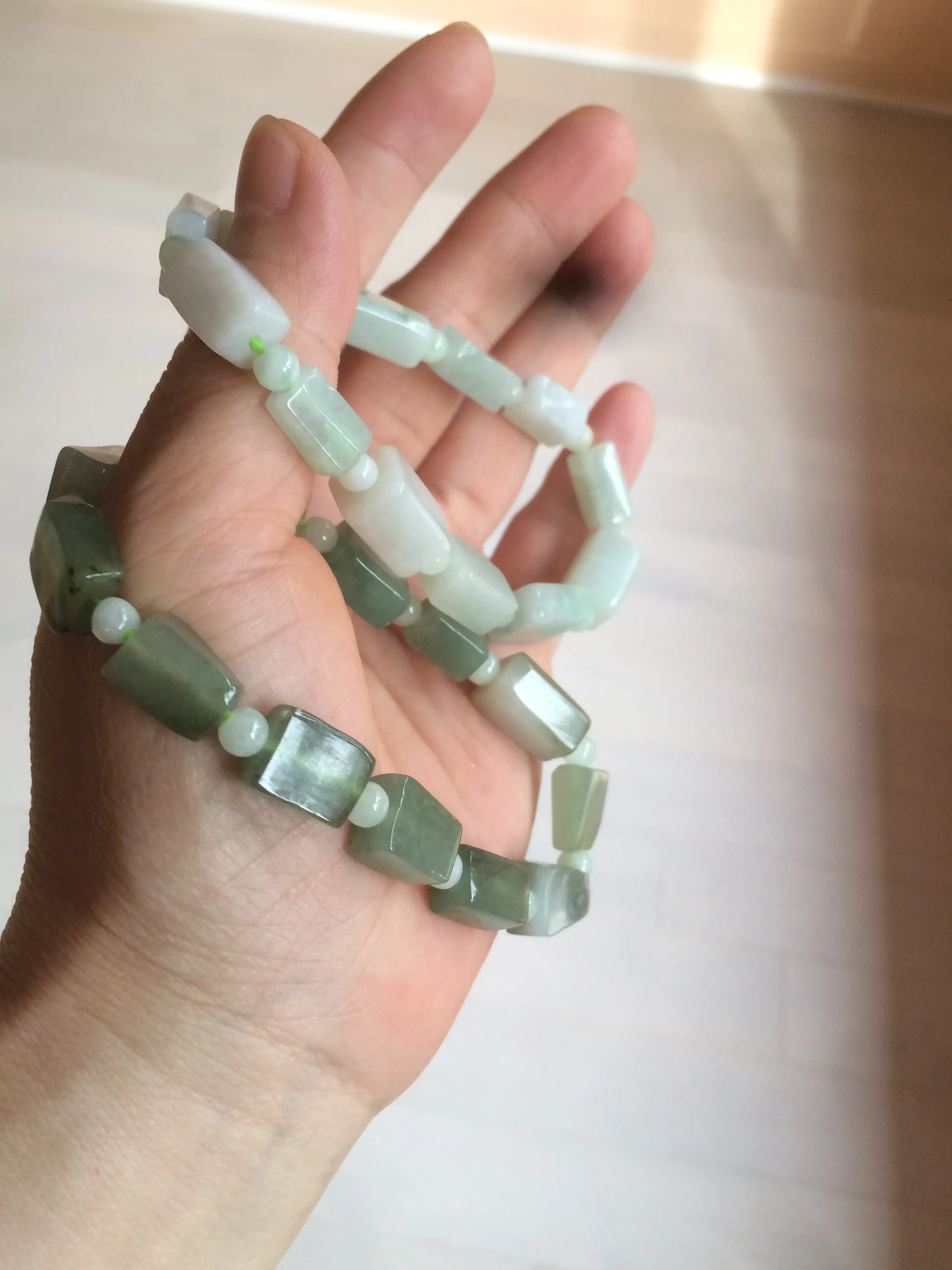 Premium Quality Type A 100% Natural Jadeite Jade Bead Bracelet - Dual Tone Dark Green/Light Green - AR89