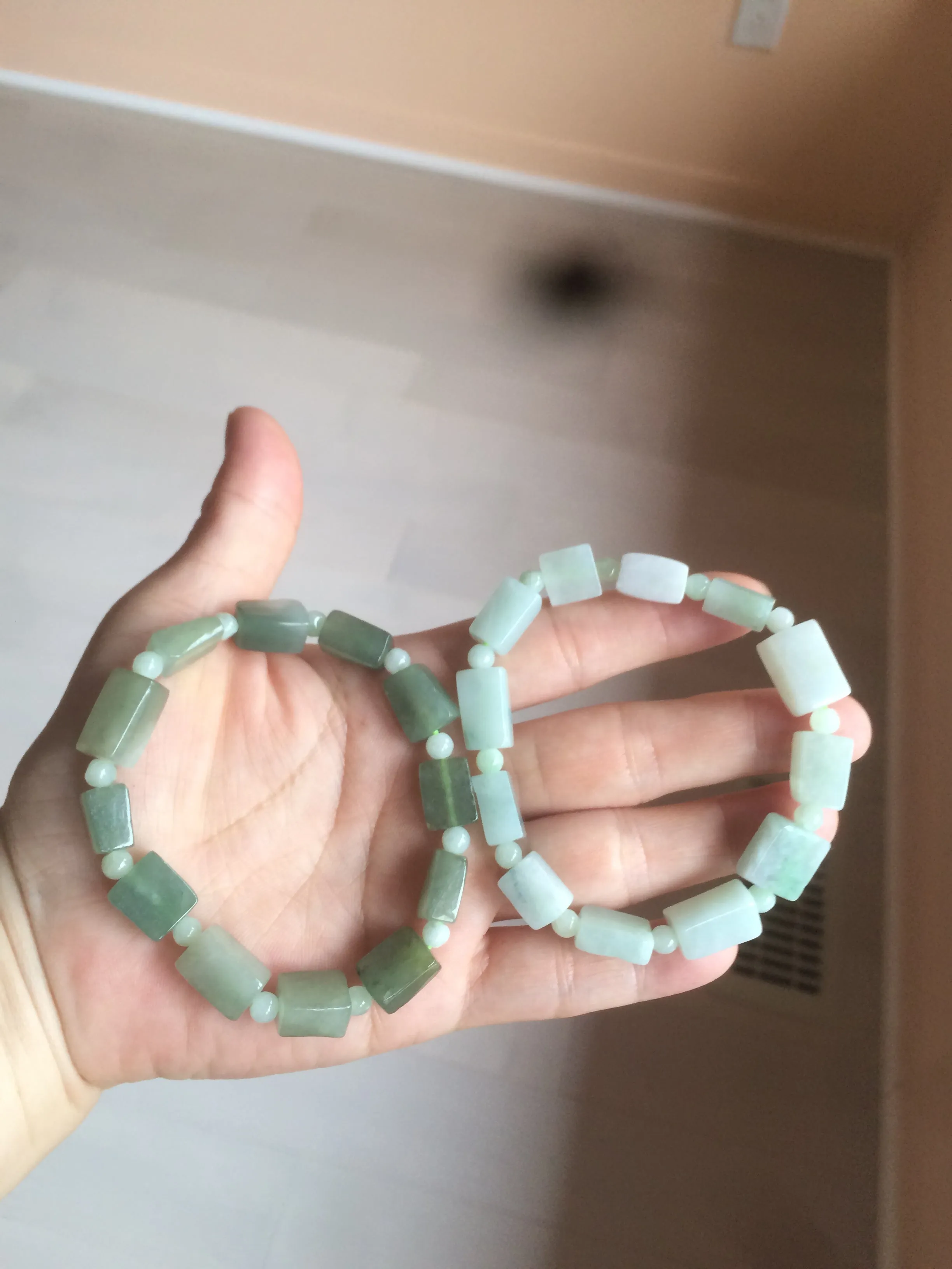 Premium Quality Type A 100% Natural Jadeite Jade Bead Bracelet - Dual Tone Dark Green/Light Green - AR89