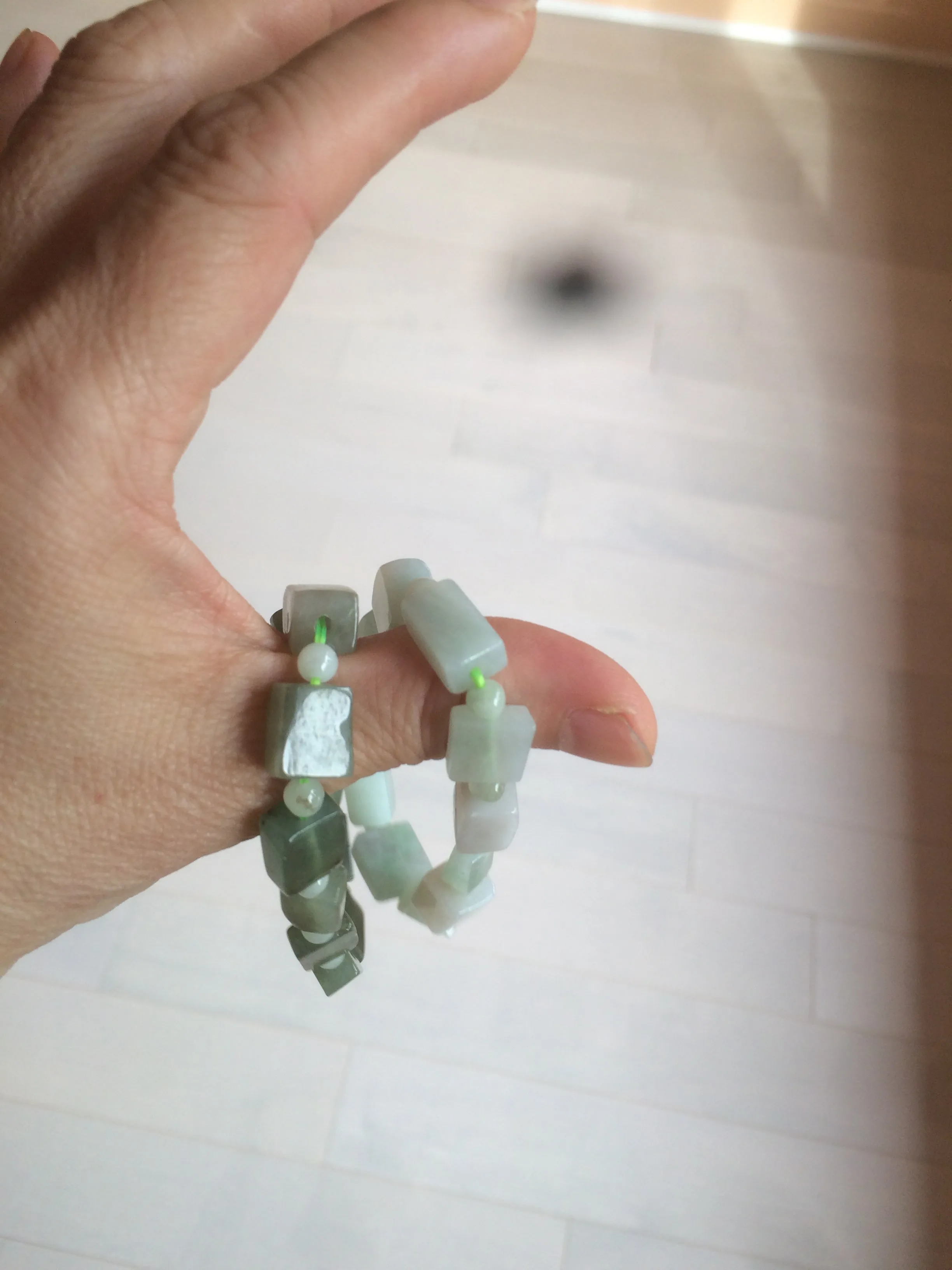 Premium Quality Type A 100% Natural Jadeite Jade Bead Bracelet - Dual Tone Dark Green/Light Green - AR89