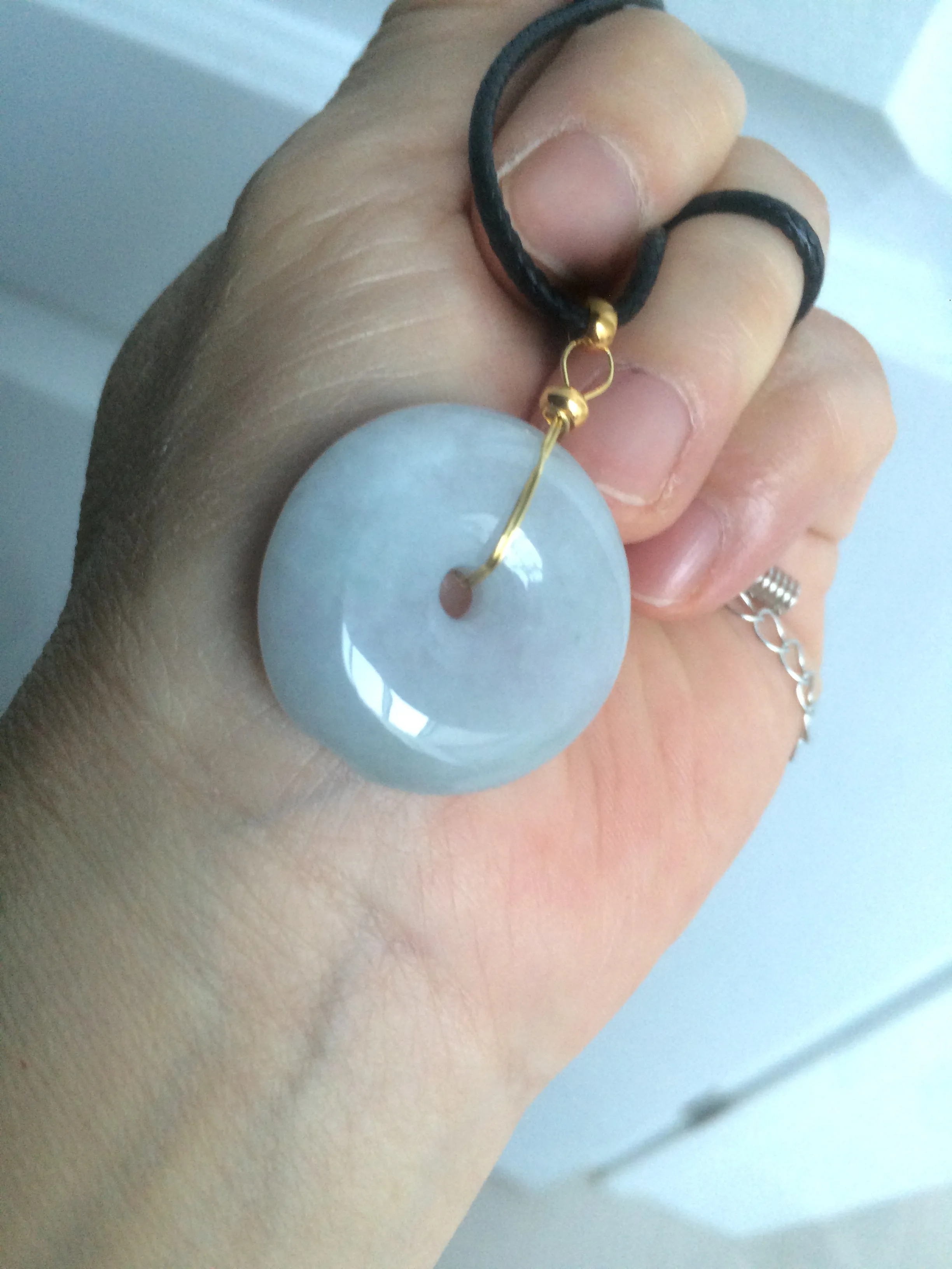 100% natural type A purple/gray/green jadeite jade safety donut pendant necklace AF25