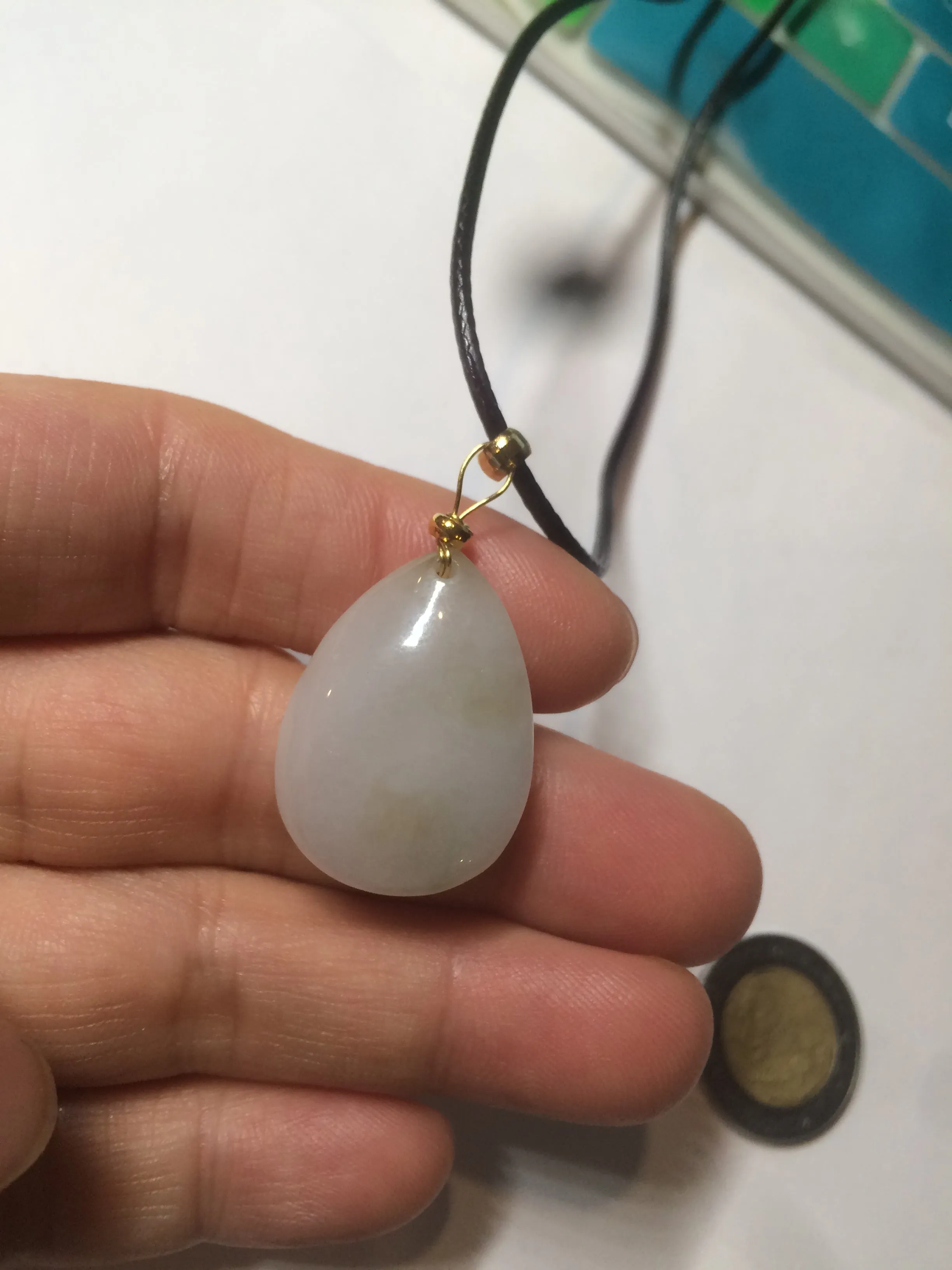 100% natural white type A jadeite jade water drop pendant AX36