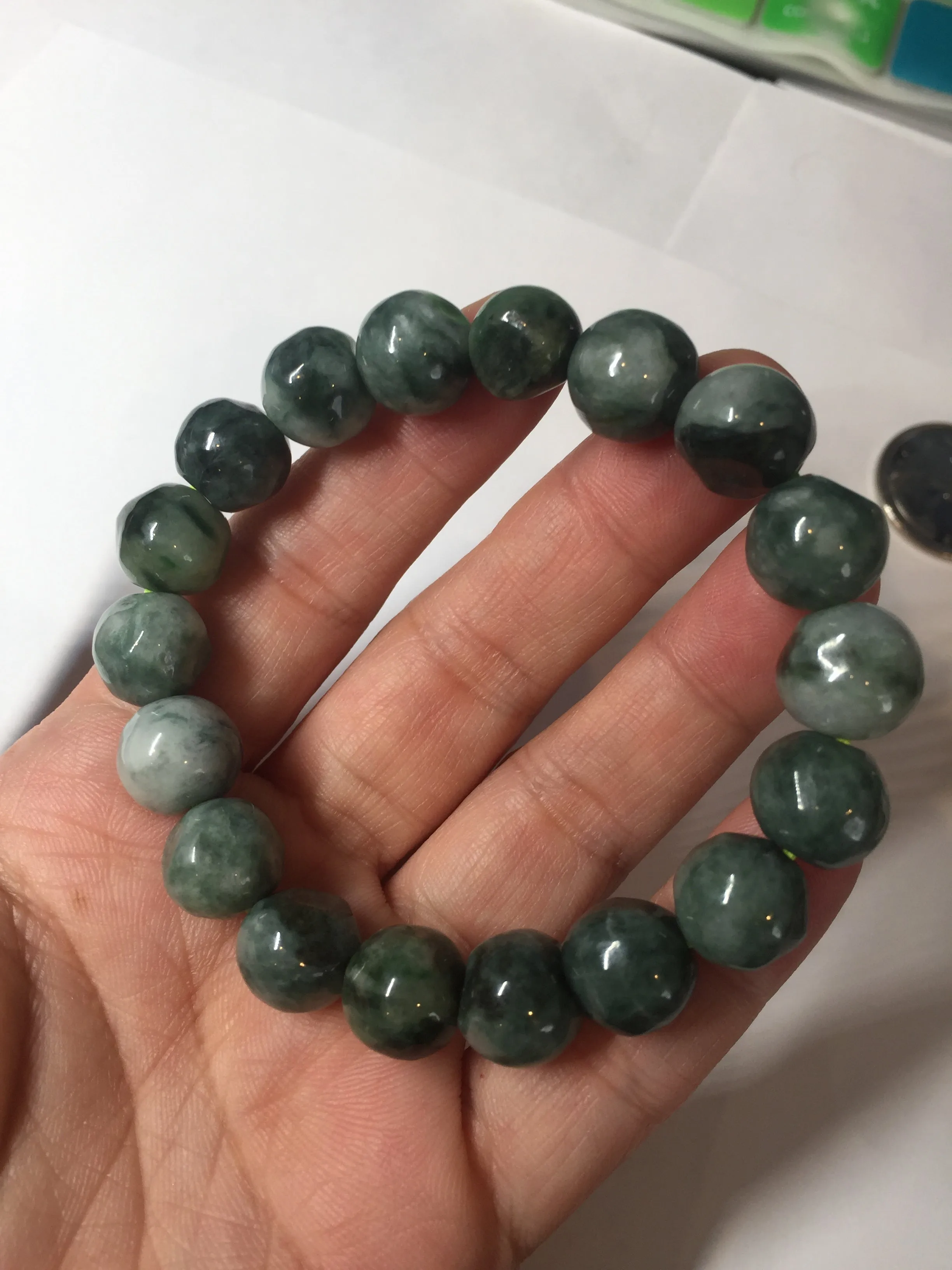 11.5mm 100% natural type A green/white jadeite jade beads bracelet group BK55