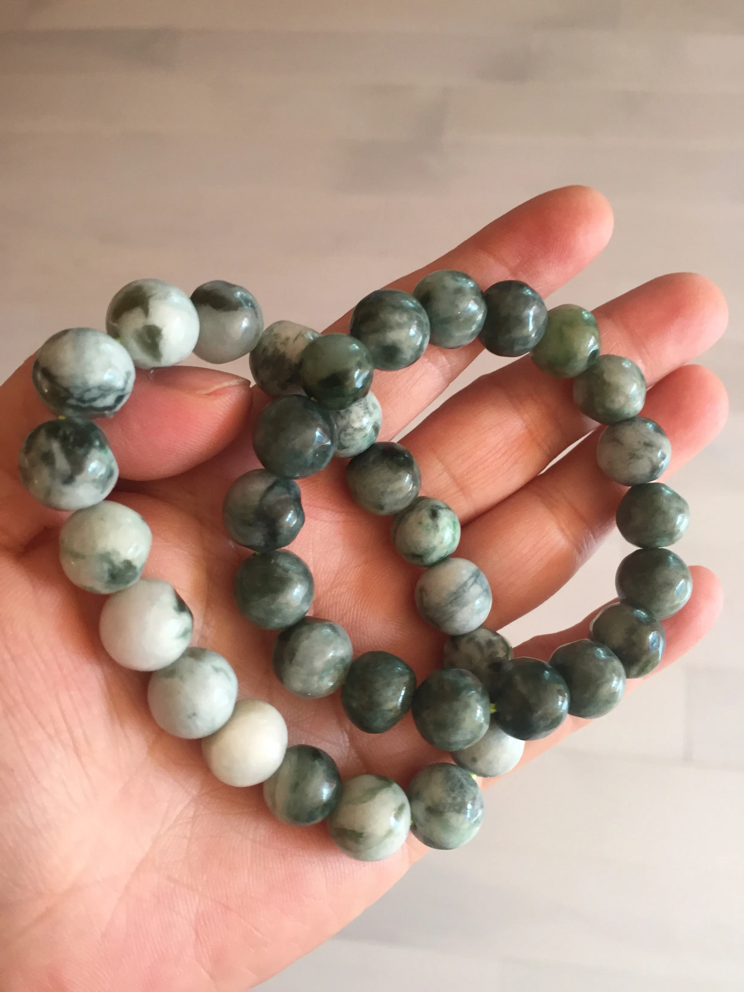 11.5mm 100% natural type A green/white jadeite jade beads bracelet group BK55