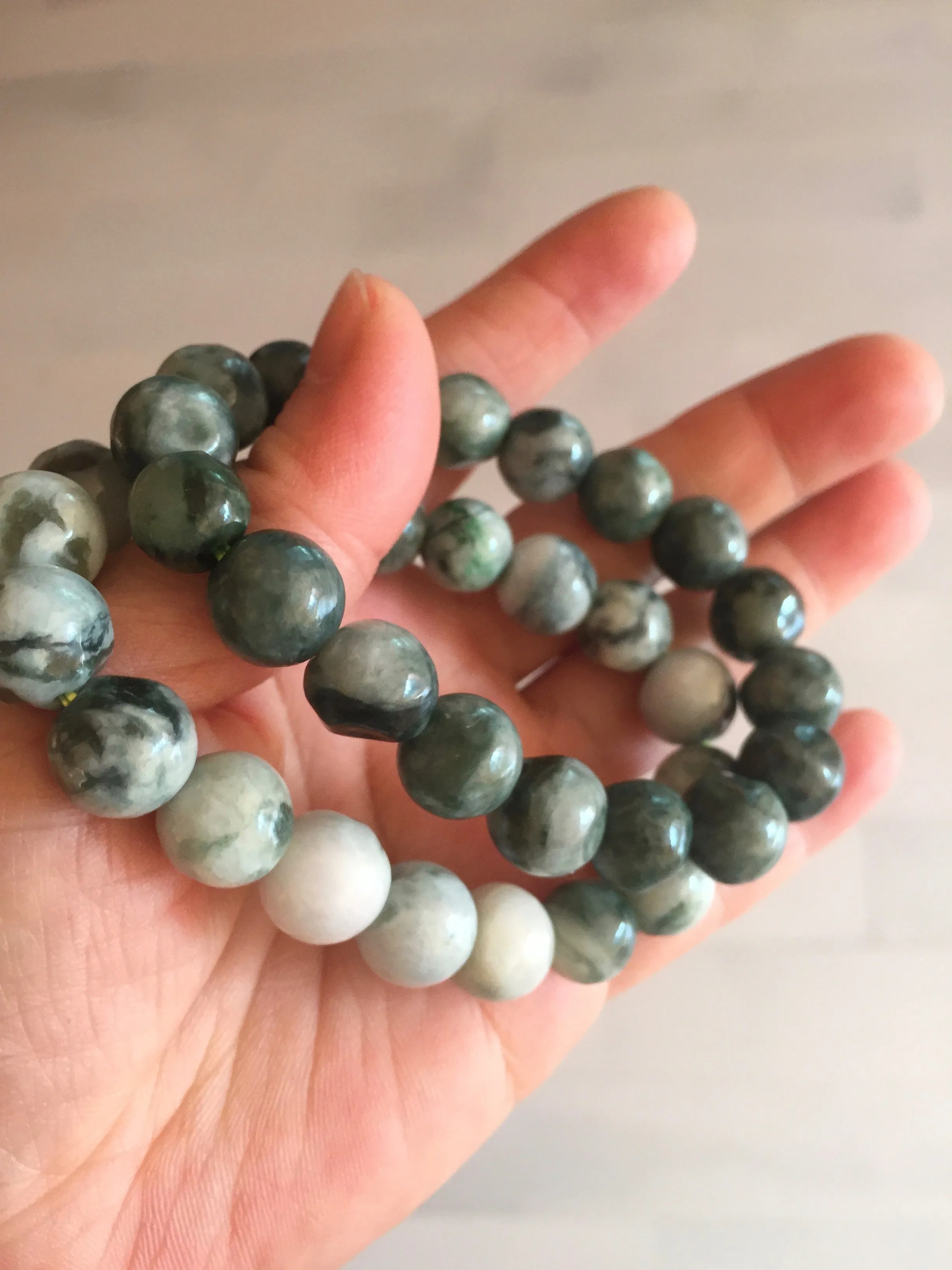 11.5mm 100% natural type A green/white jadeite jade beads bracelet group BK55