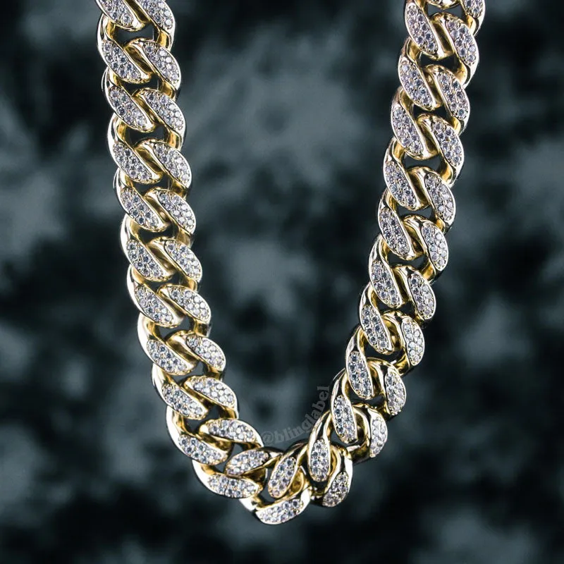 12mm Iced Out Cuban Link Choker Necklace in Gold