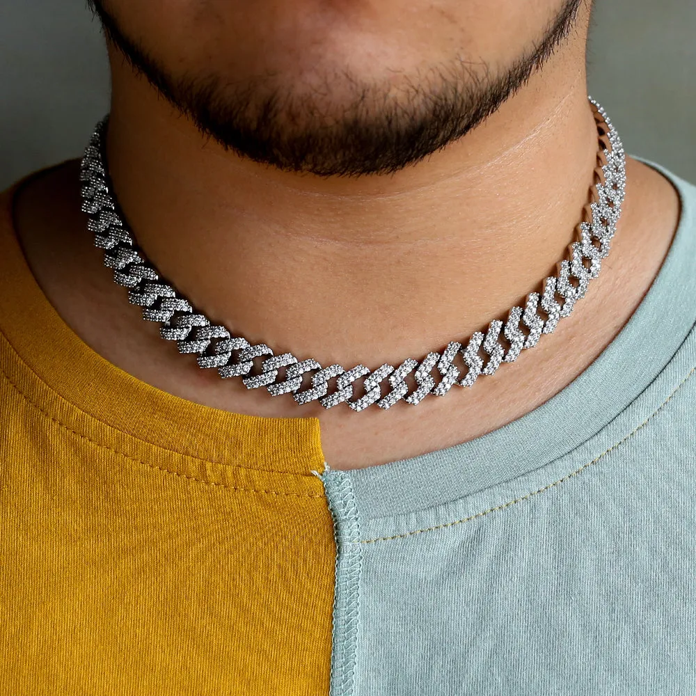 12mm Iced Prong Link Choker Cuban Chain in White Gold KRKC