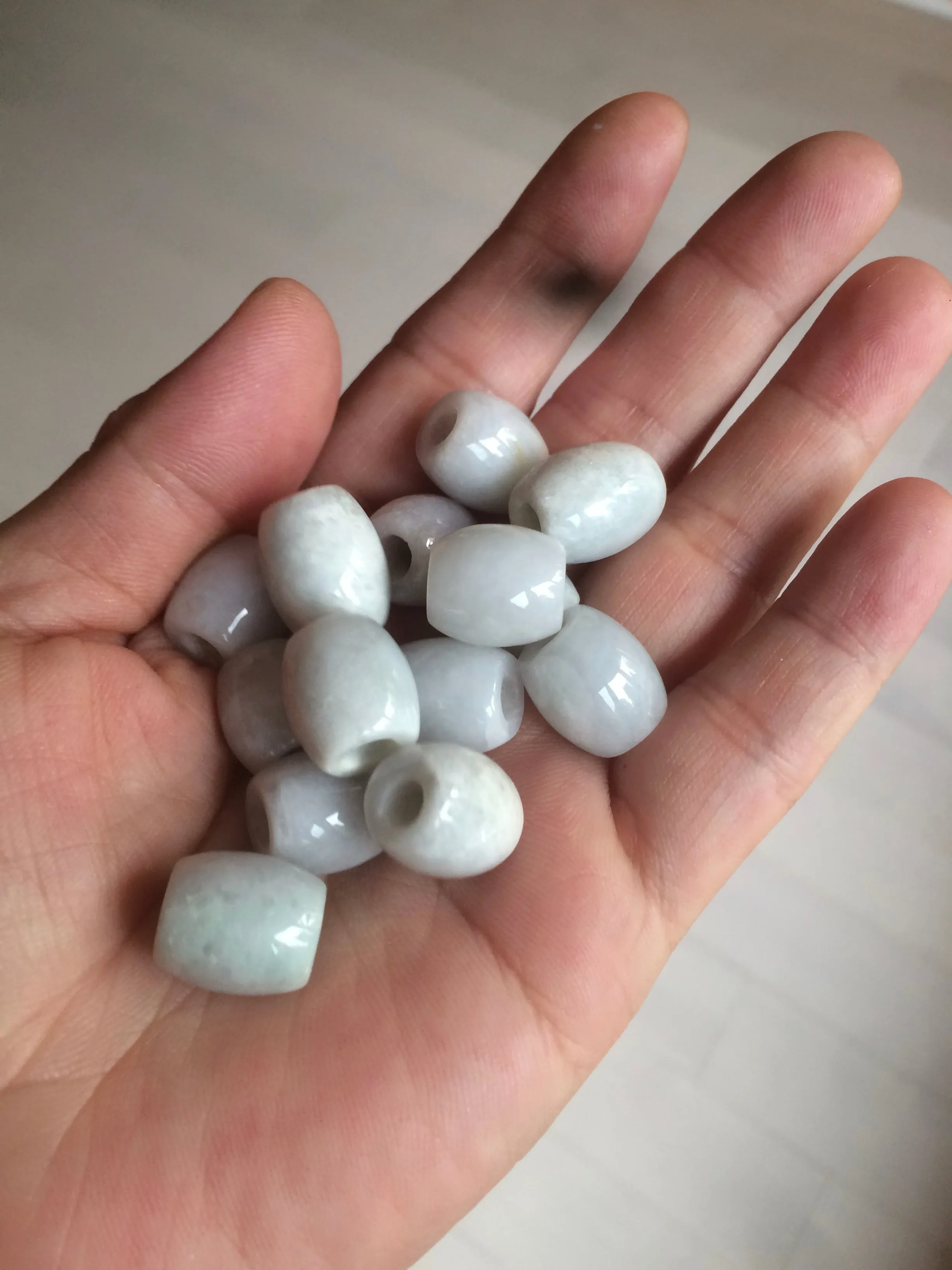 12mm Type A 100% Natural white/light green/purple olive shape Jadeite Jade LuluTong (Every road is smooth) beads AX23 (Add on item)