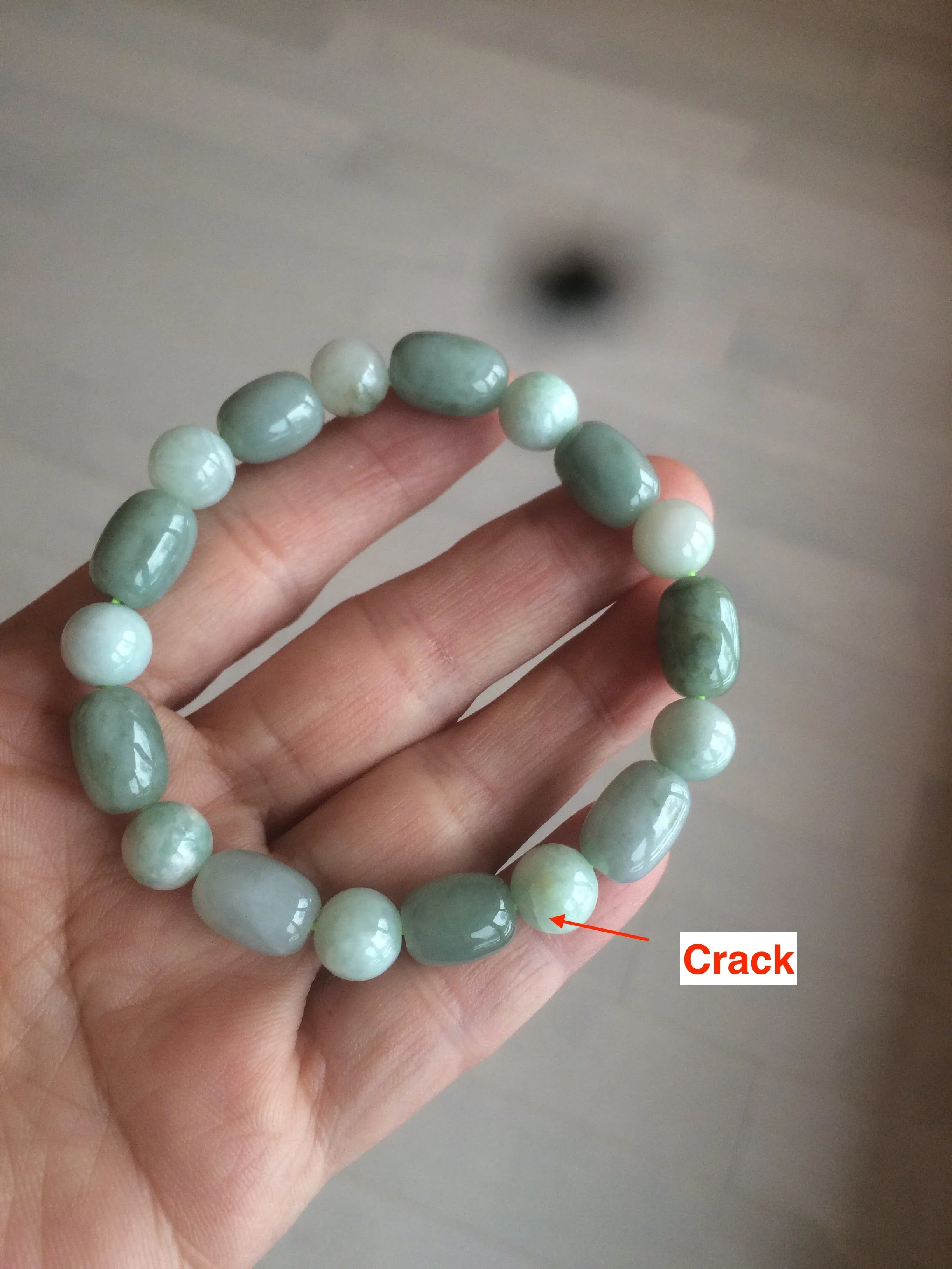 12x8.7mm 100% natural  type A green/dark green/white olive jadeite jade bead bracelet D73