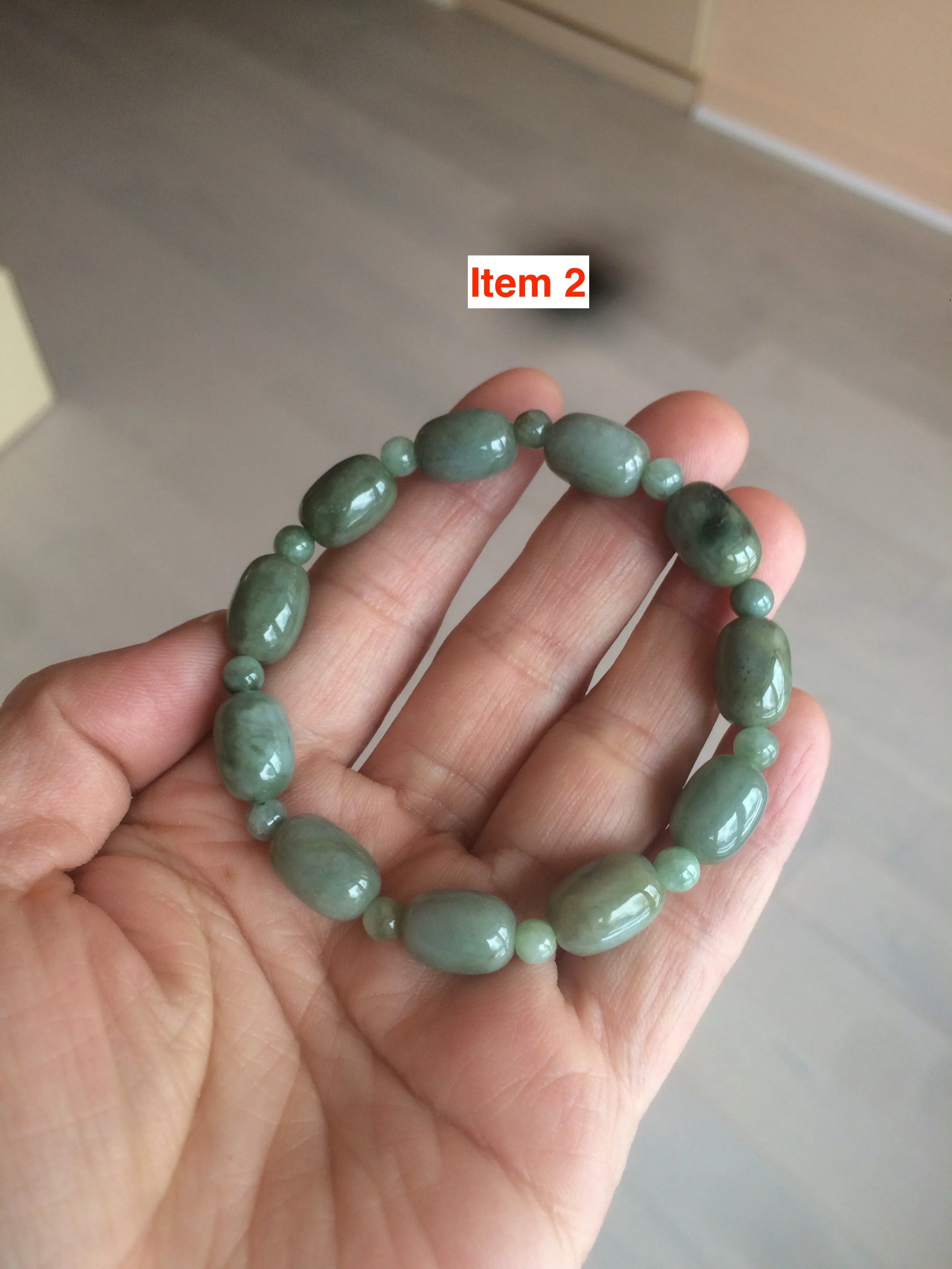 12x8.7mm 100% natural  type A green/dark green/white olive jadeite jade bead bracelet D73