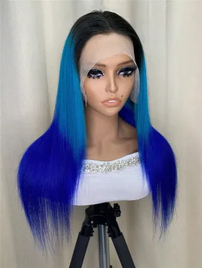 13 X 4 Ombre Blue Lace Front Straight Human Hair Wig