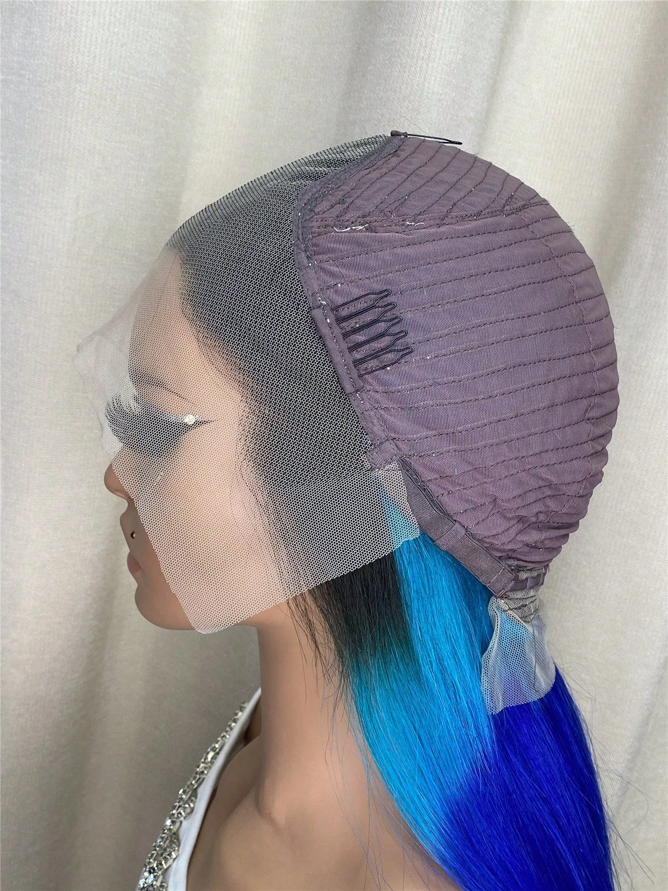 13 X 4 Ombre Blue Lace Front Straight Human Hair Wig