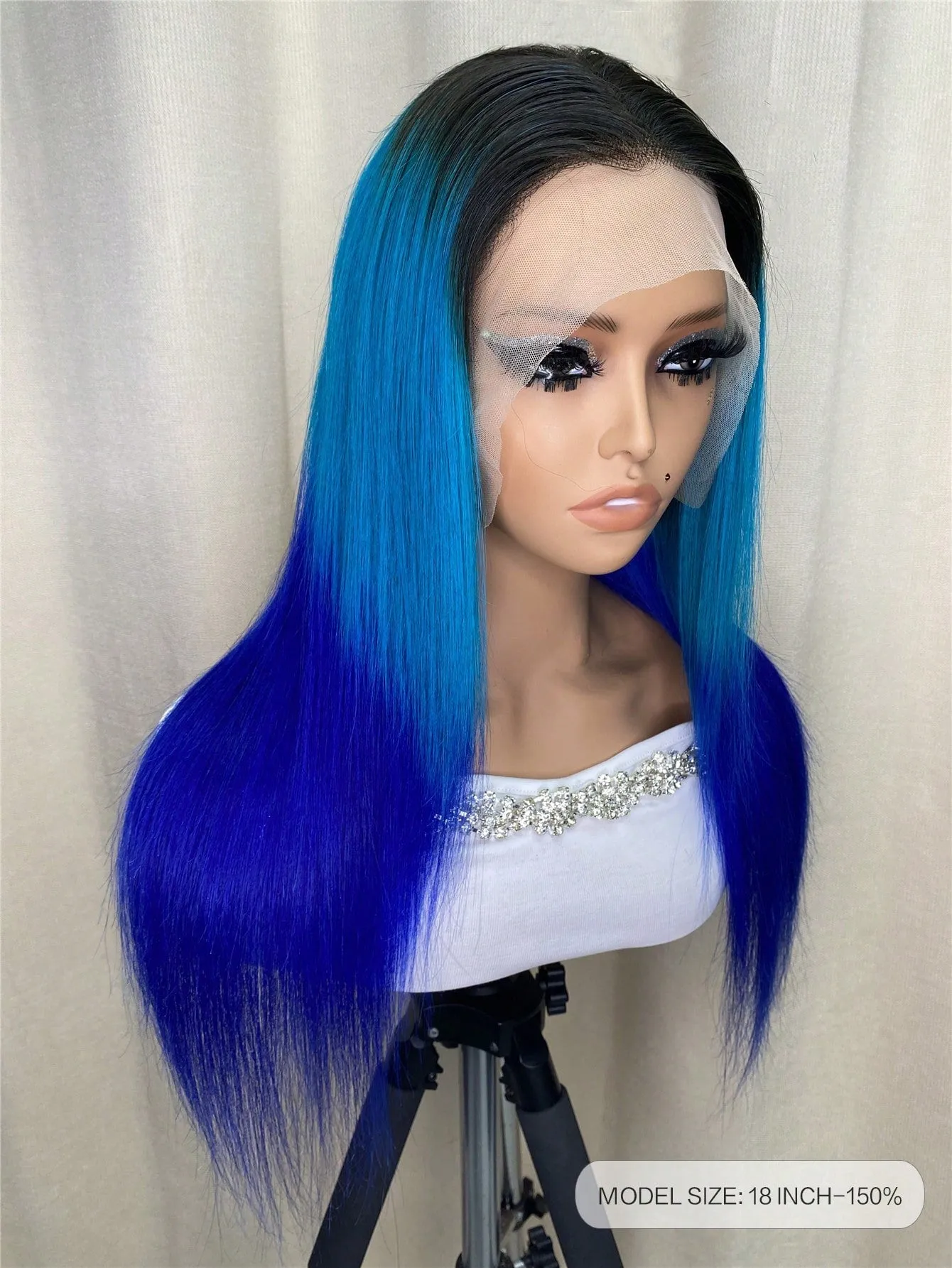 13 X 4 Ombre Blue Lace Front Straight Human Hair Wig