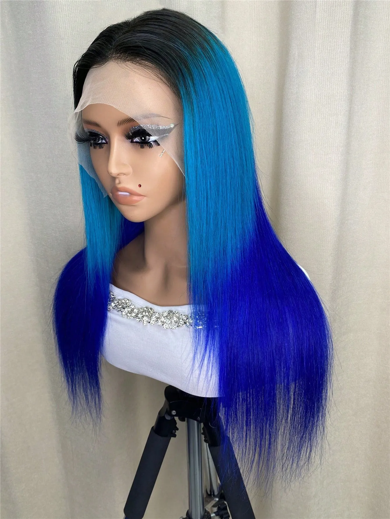 13 X 4 Ombre Blue Lace Front Straight Human Hair Wig